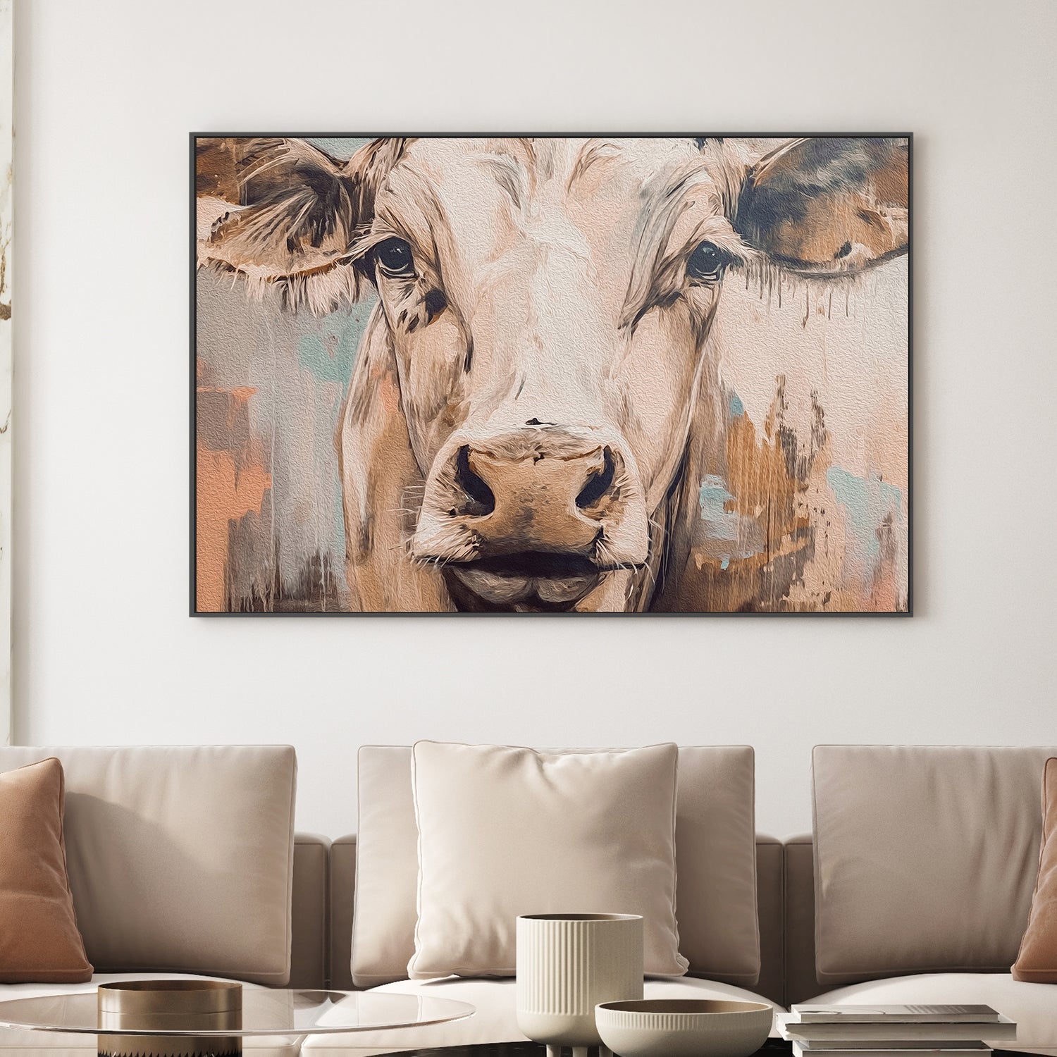 wall-art-print-canvas-poster-framed-Cow Brown Tones-2