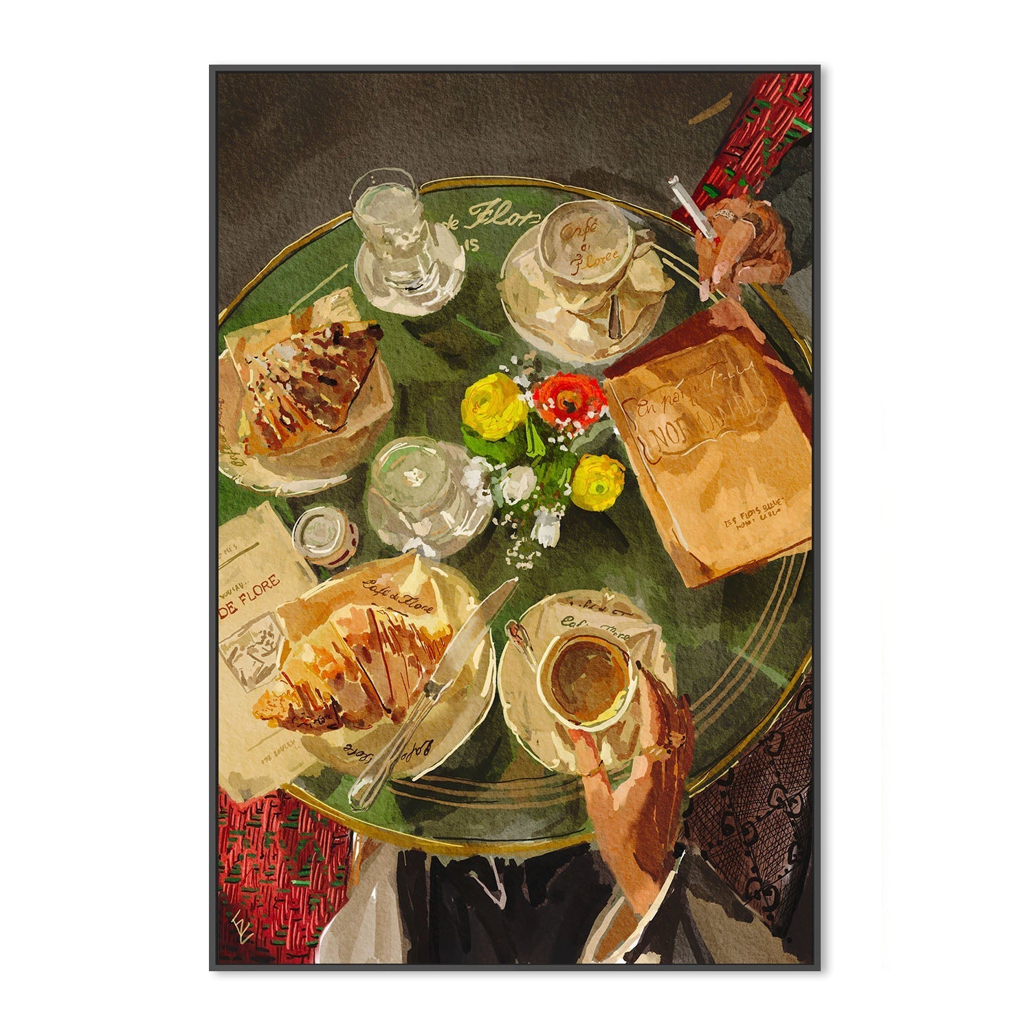 wall-art-print-canvas-poster-framed-Croissant At Caffe de Flore , By Ekaterina Zagorska-3