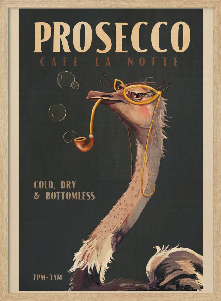 wall-art-print-canvas-poster-framed-Cute Art Deco Prosecco Poster Of An Ostrich , By Brett Gramse-1