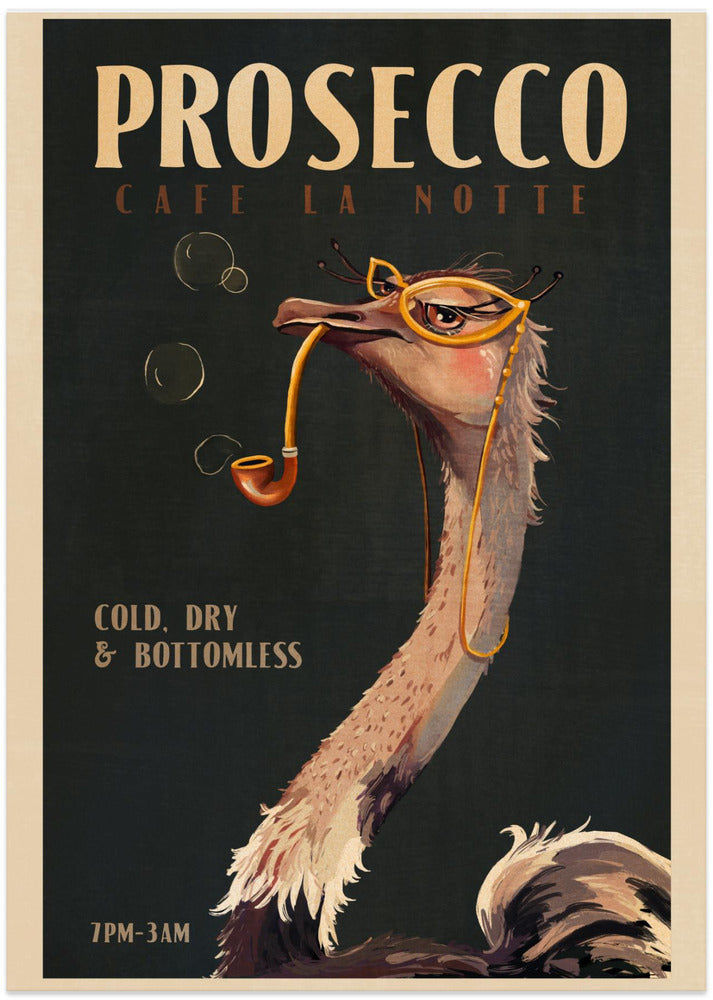 wall-art-print-canvas-poster-framed-Cute Art Deco Prosecco Poster Of An Ostrich , By Brett Gramse-4