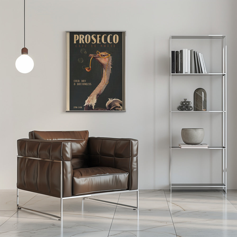 wall-art-print-canvas-poster-framed-Cute Art Deco Prosecco Poster Of An Ostrich , By Brett Gramse-5