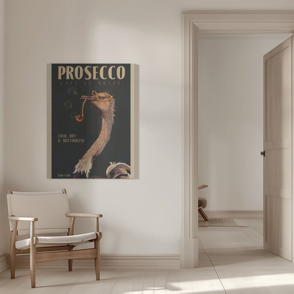 wall-art-print-canvas-poster-framed-Cute Art Deco Prosecco Poster Of An Ostrich , By Brett Gramse-6