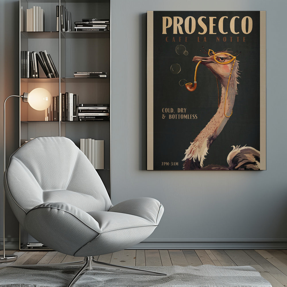 wall-art-print-canvas-poster-framed-Cute Art Deco Prosecco Poster Of An Ostrich , By Brett Gramse-9
