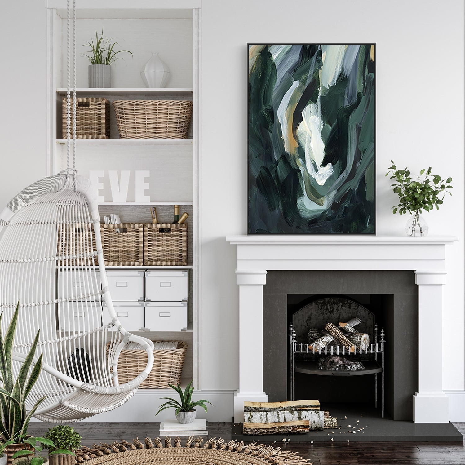 wall-art-print-canvas-poster-framed-Dark Green Abstract, Style B-by-Emily Wood-Gioia Wall Art
