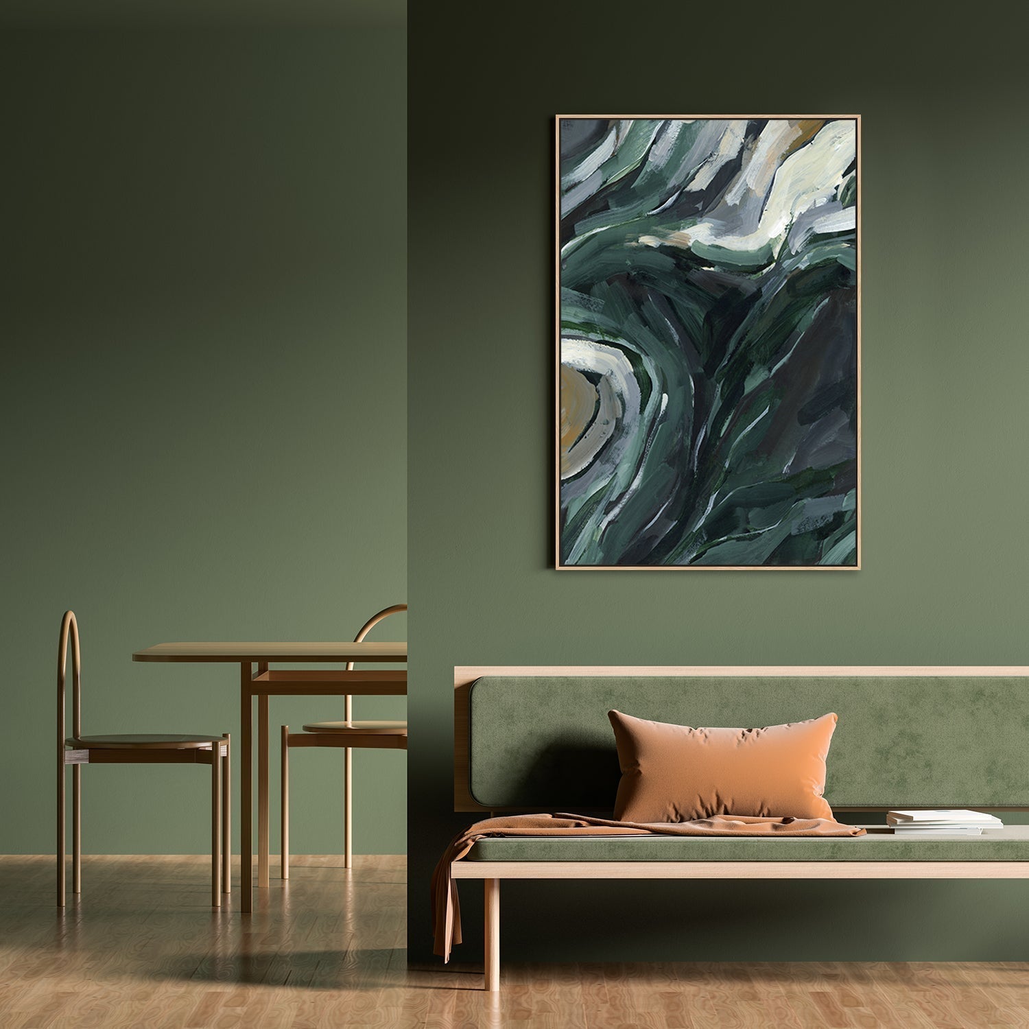 wall-art-print-canvas-poster-framed-Dark Green Abstract, Style D-by-Emily Wood-Gioia Wall Art