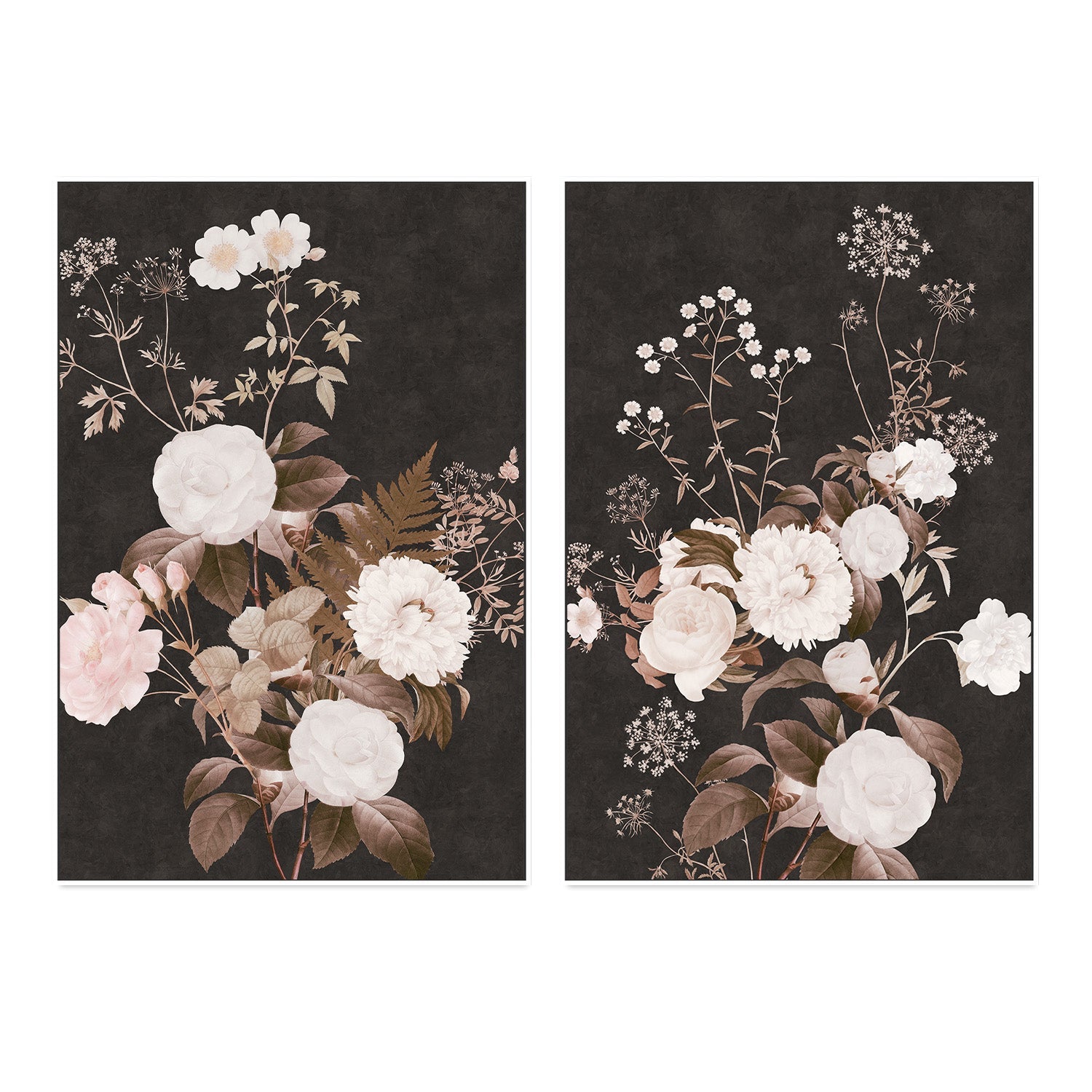 wall-art-print-canvas-poster-framed-Dark Vintage Floral, Style A & B, Set Of 2 , By Nina Blue-1
