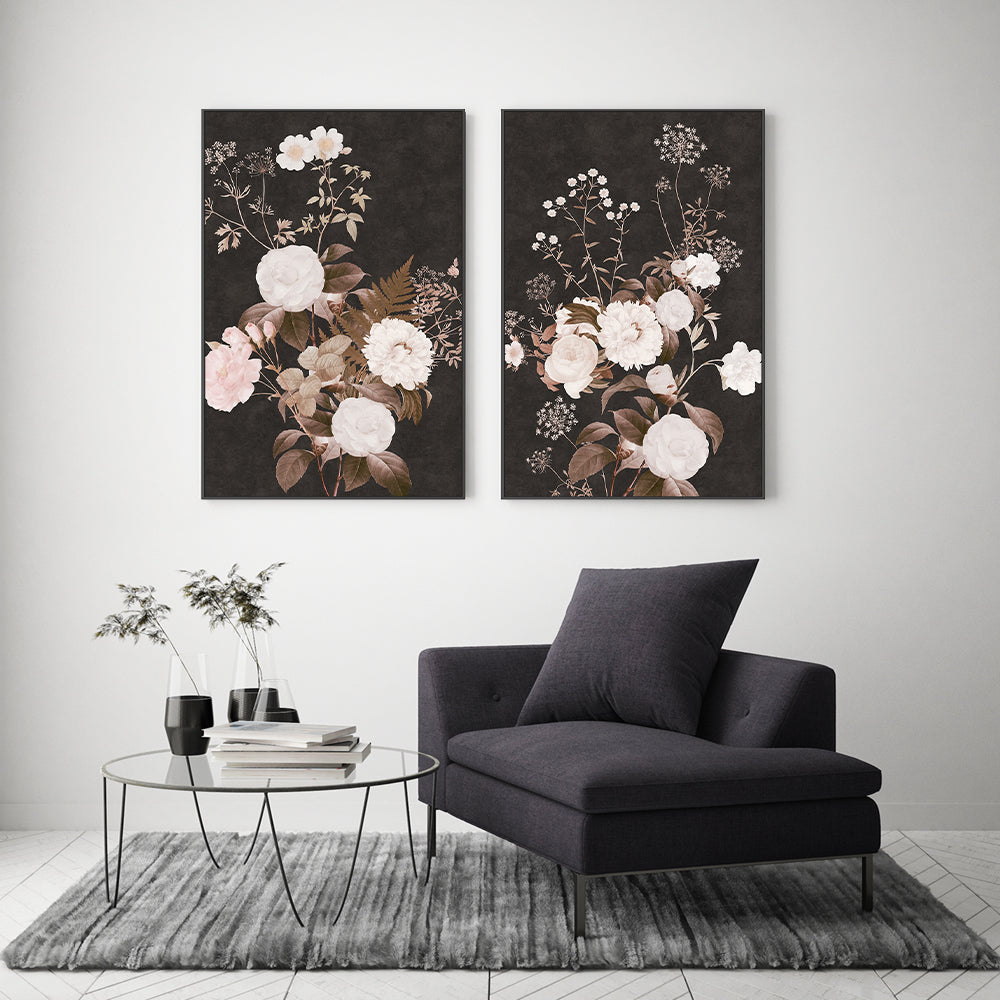wall-art-print-canvas-poster-framed-Dark Vintage Floral, Style A & B, Set Of 2 , By Nina Blue-2
