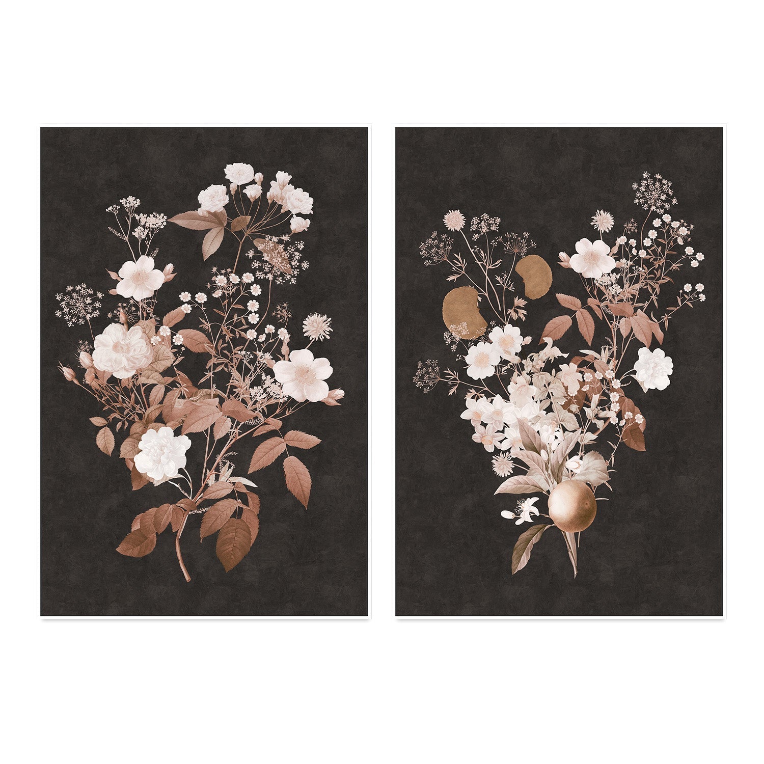 wall-art-print-canvas-poster-framed-Dark Vintage Floral, Style C & D, Set Of 2 , By Nina Blue-1