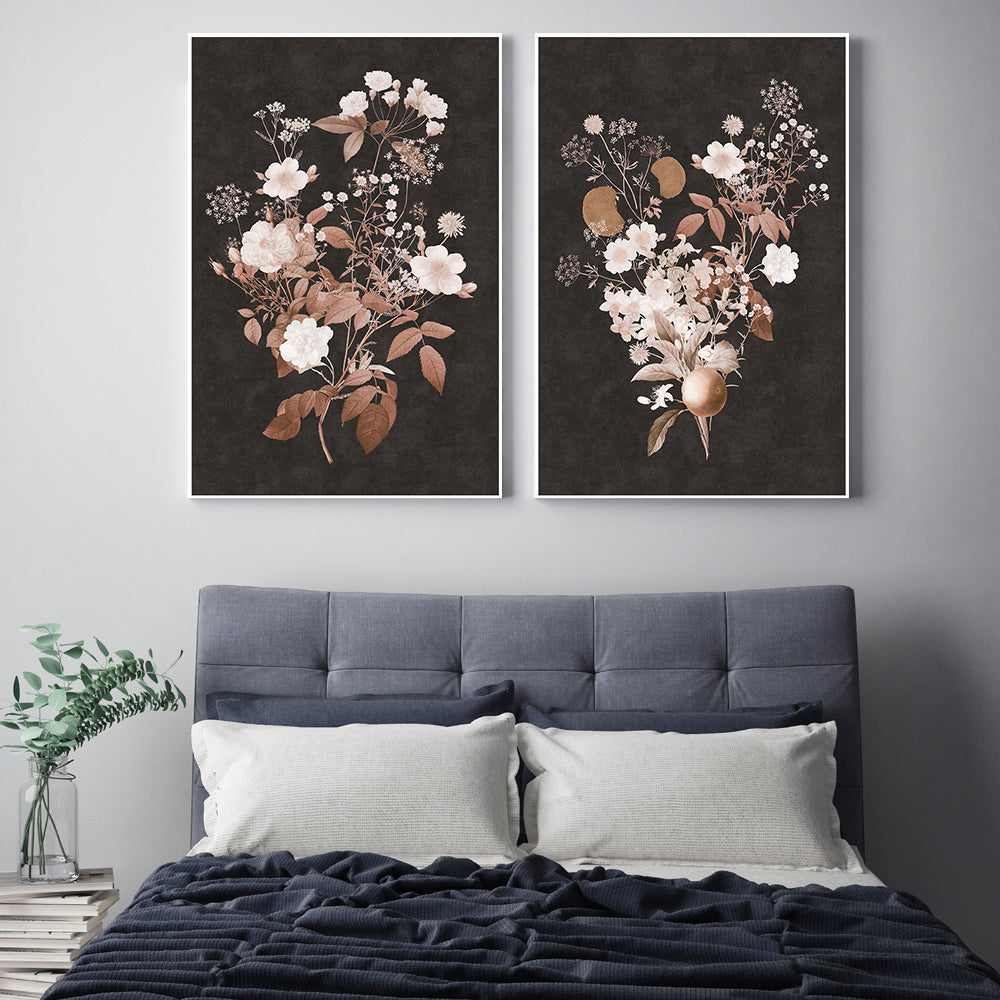 wall-art-print-canvas-poster-framed-Dark Vintage Floral, Style C & D, Set Of 2 , By Nina Blue-2