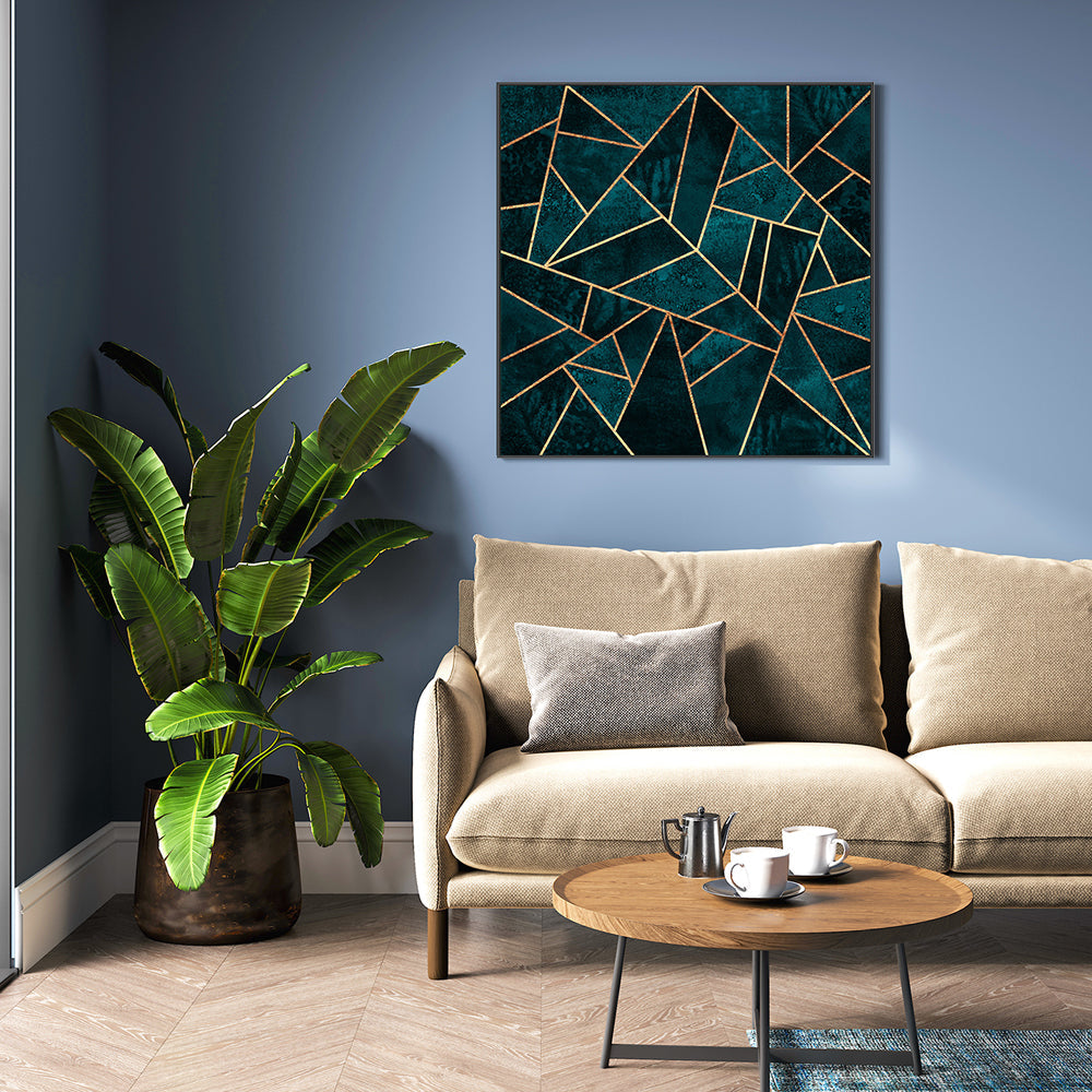 wall-art-print-canvas-poster-framed-Deep Teal Geometric Design-GIOIA-WALL-ART
