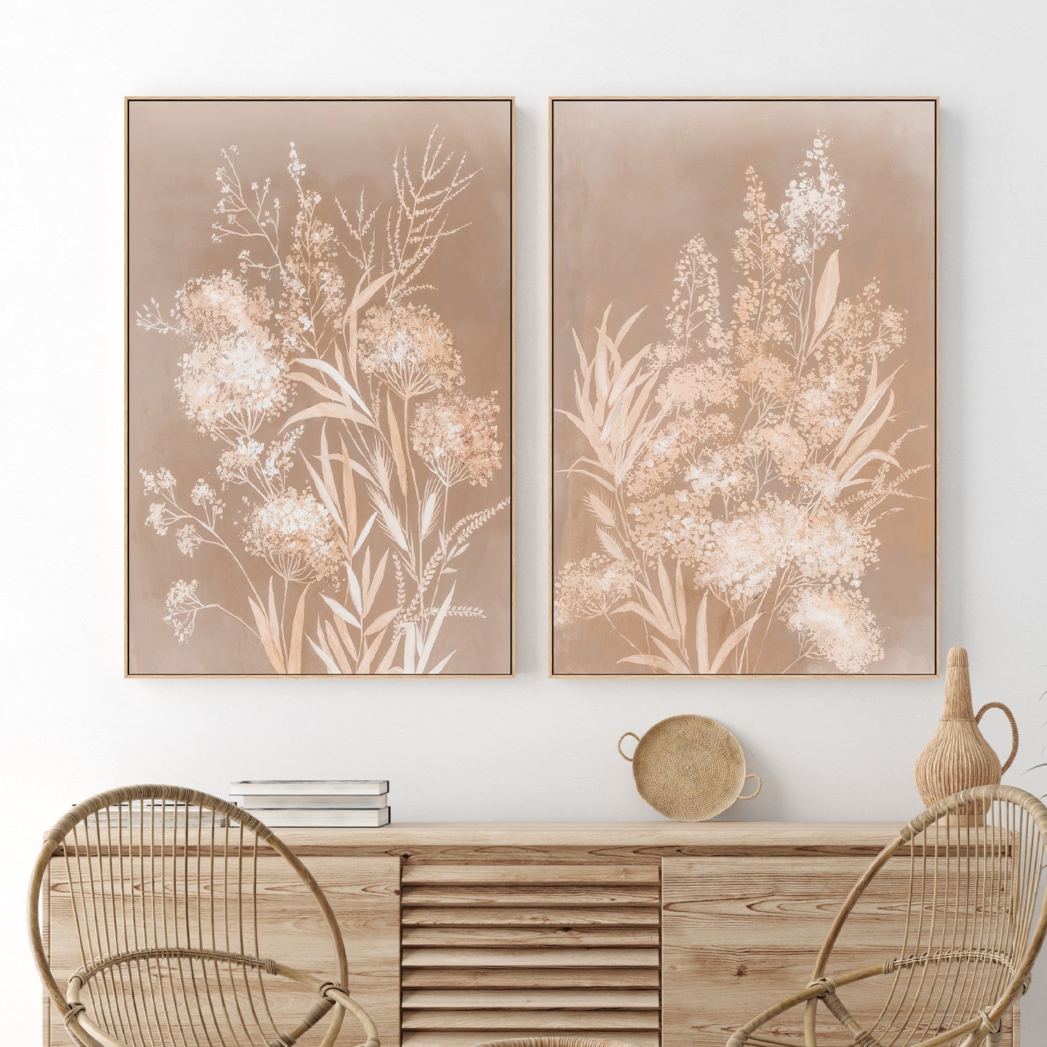 wall-art-print-canvas-poster-framed-Delicate Bunch, Mocha Mousse, Style A & B, Set Of 2 , By Asia Jensen-2