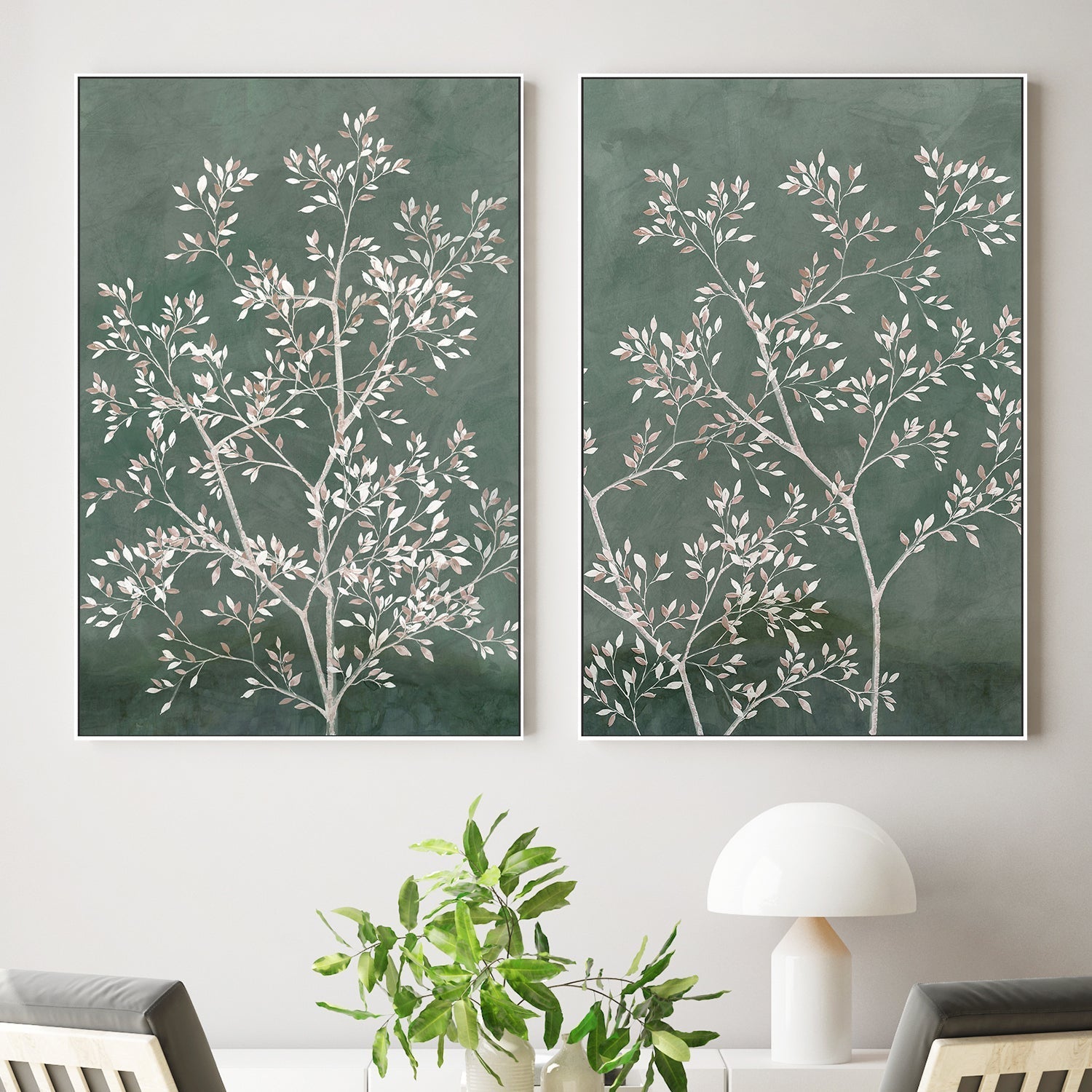 wall-art-print-canvas-poster-framed-Delicate Tree, Style A & B, Set Of 2 , By Aria K-2