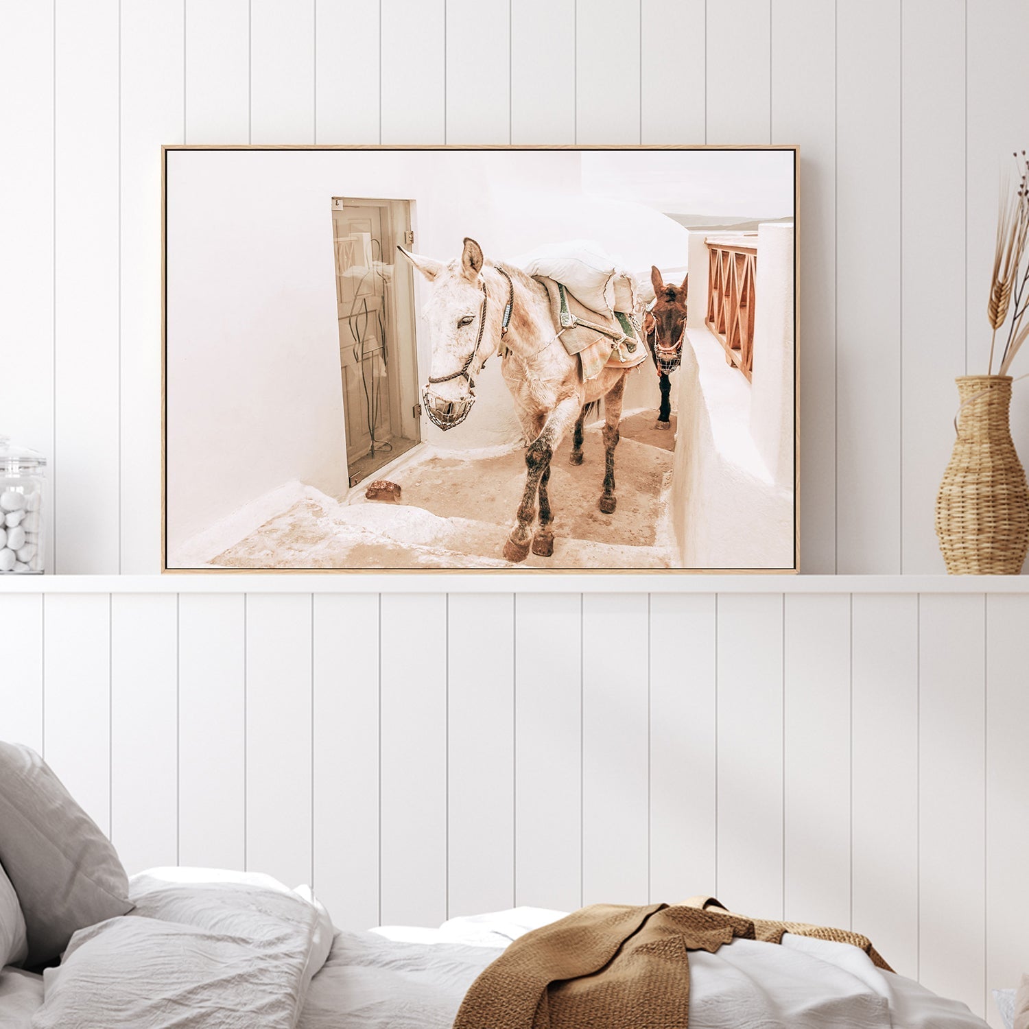 wall-art-print-canvas-poster-framed-Donkeys on old stone stairs in Santorini-by-Gioia Wall Art-Gioia Wall Art