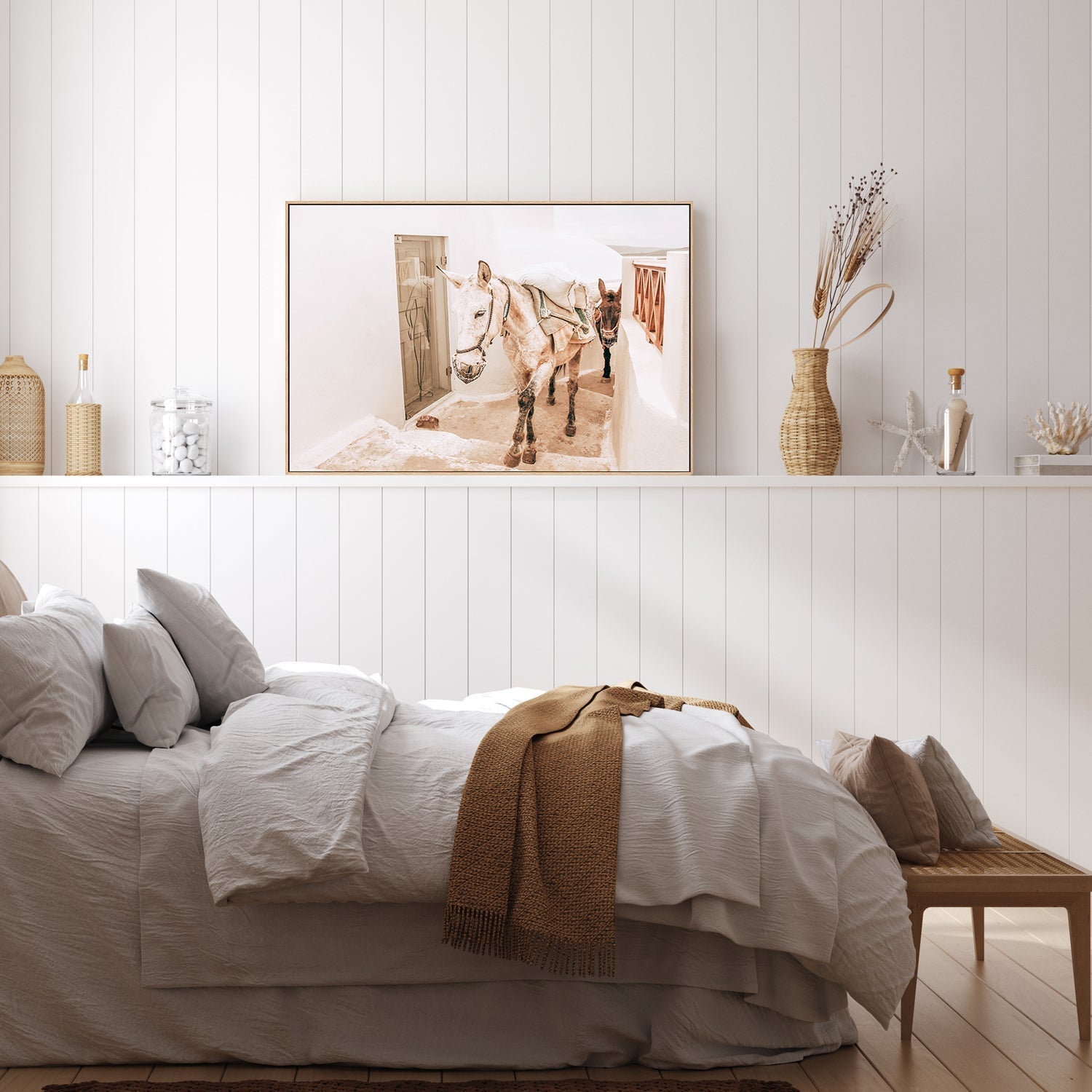 wall-art-print-canvas-poster-framed-Donkeys on old stone stairs in Santorini-by-Gioia Wall Art-Gioia Wall Art