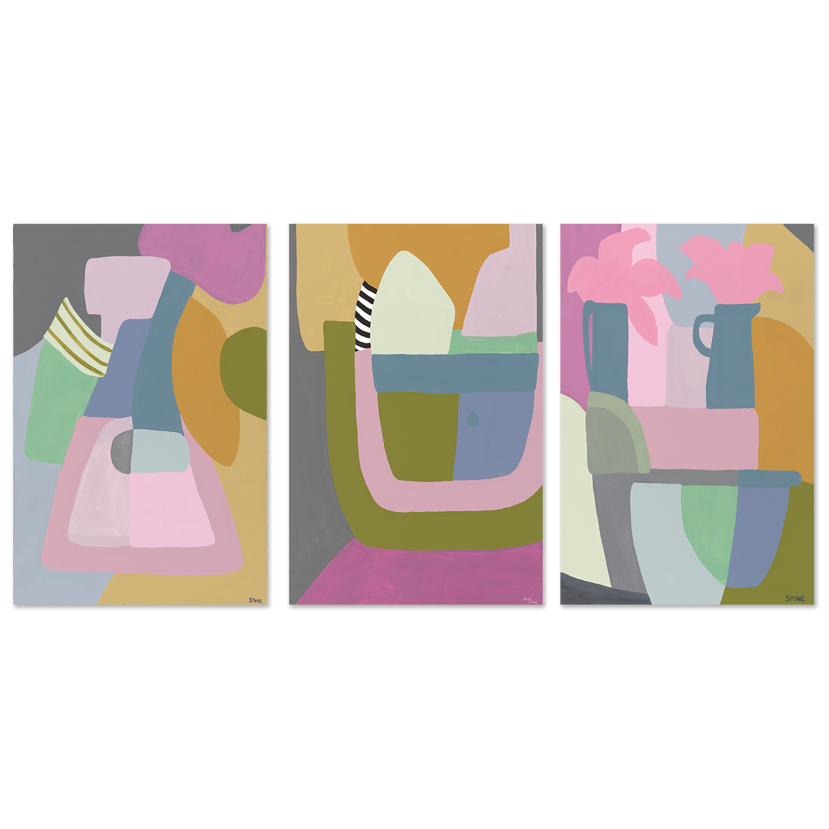 wall-art-print-canvas-poster-framed-Dreamy Contours, Style A, B & C, Set Of 3 , By Belinda Stone-GIOIA-WALL-ART