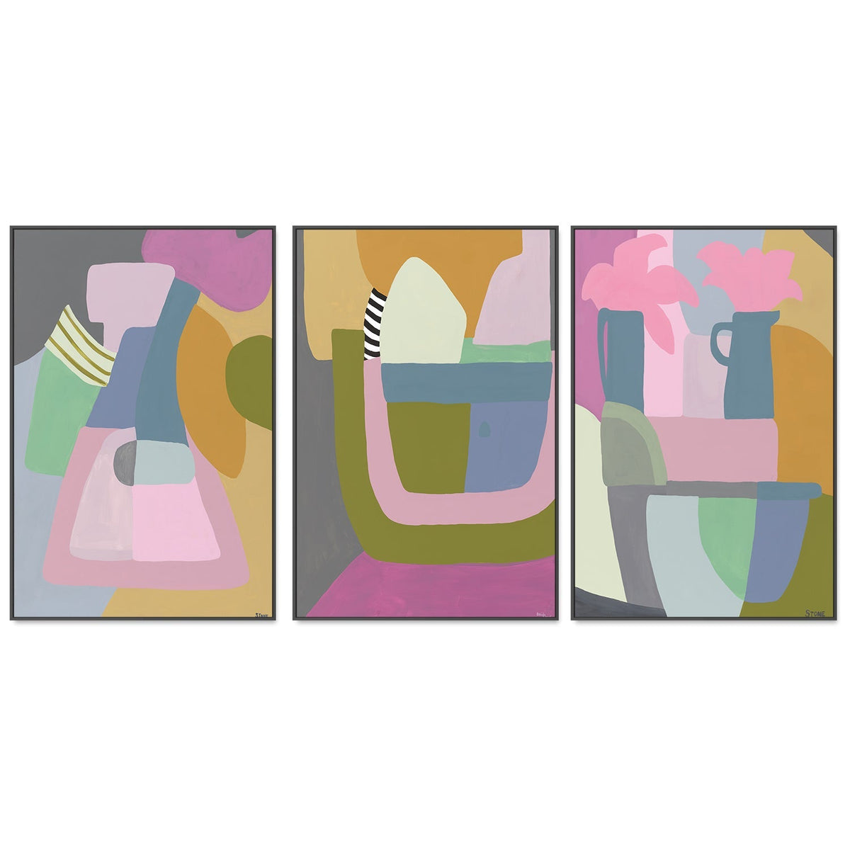 wall-art-print-canvas-poster-framed-Dreamy Contours, Style A, B & C, Set Of 3 , By Belinda Stone-GIOIA-WALL-ART