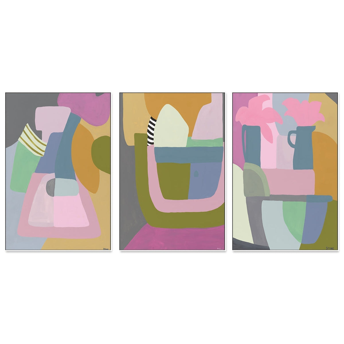 wall-art-print-canvas-poster-framed-Dreamy Contours, Style A, B & C, Set Of 3 , By Belinda Stone-GIOIA-WALL-ART