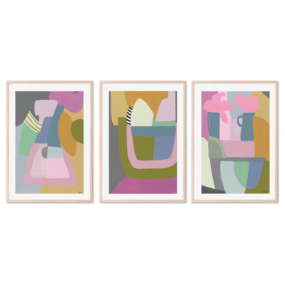 wall-art-print-canvas-poster-framed-Dreamy Contours, Style A, B & C, Set Of 3 , By Belinda Stone-GIOIA-WALL-ART