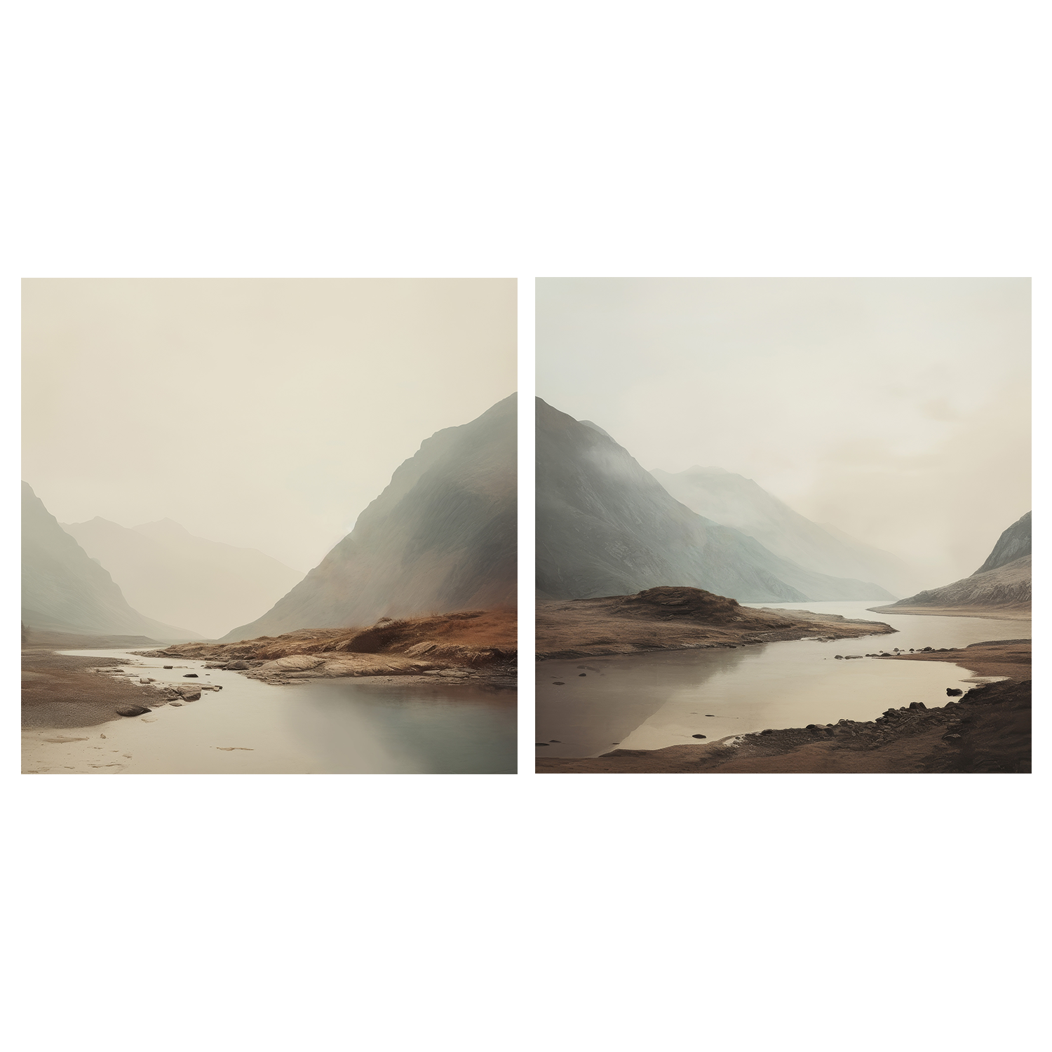 wall-art-print-canvas-poster-framed-Dreamy Mountain Mirage, Style A & B, Set Of 2-1