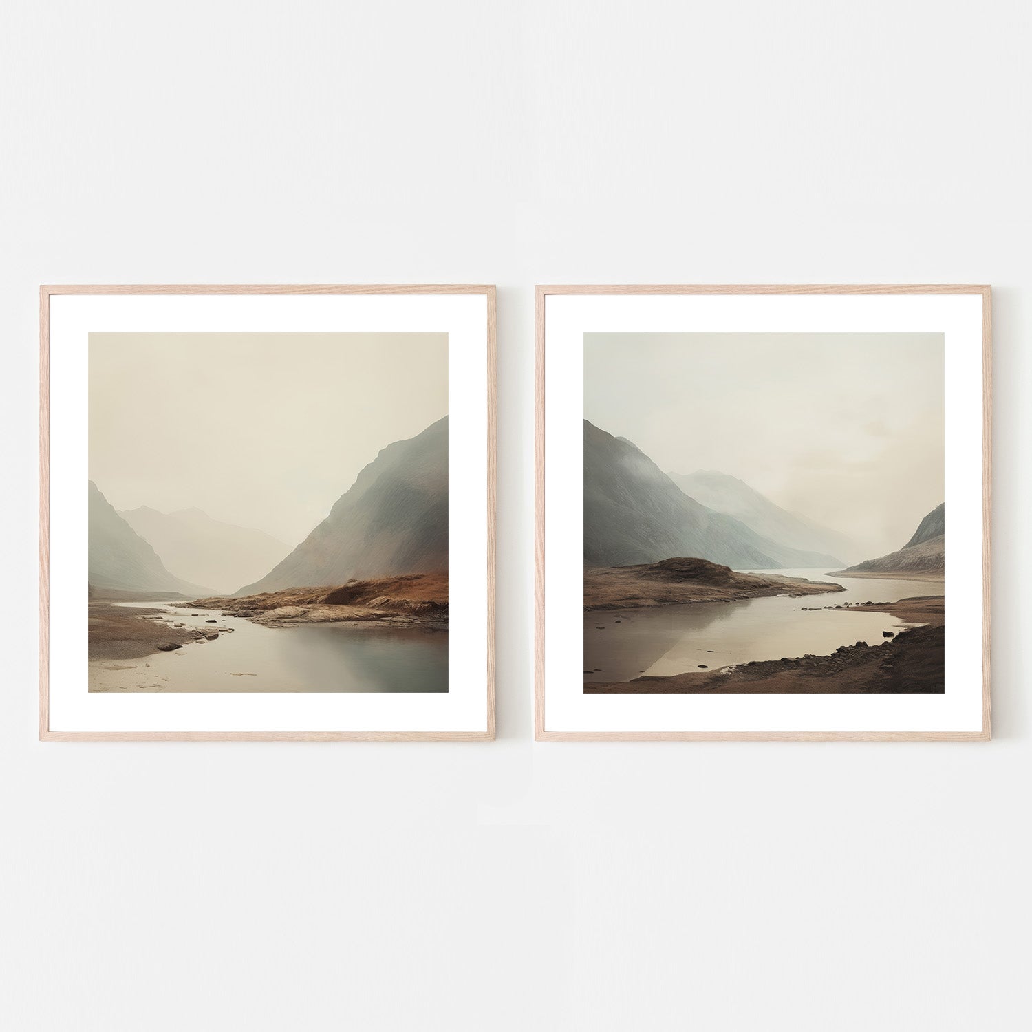 wall-art-print-canvas-poster-framed-Dreamy Mountain Mirage, Style A & B, Set Of 2-6