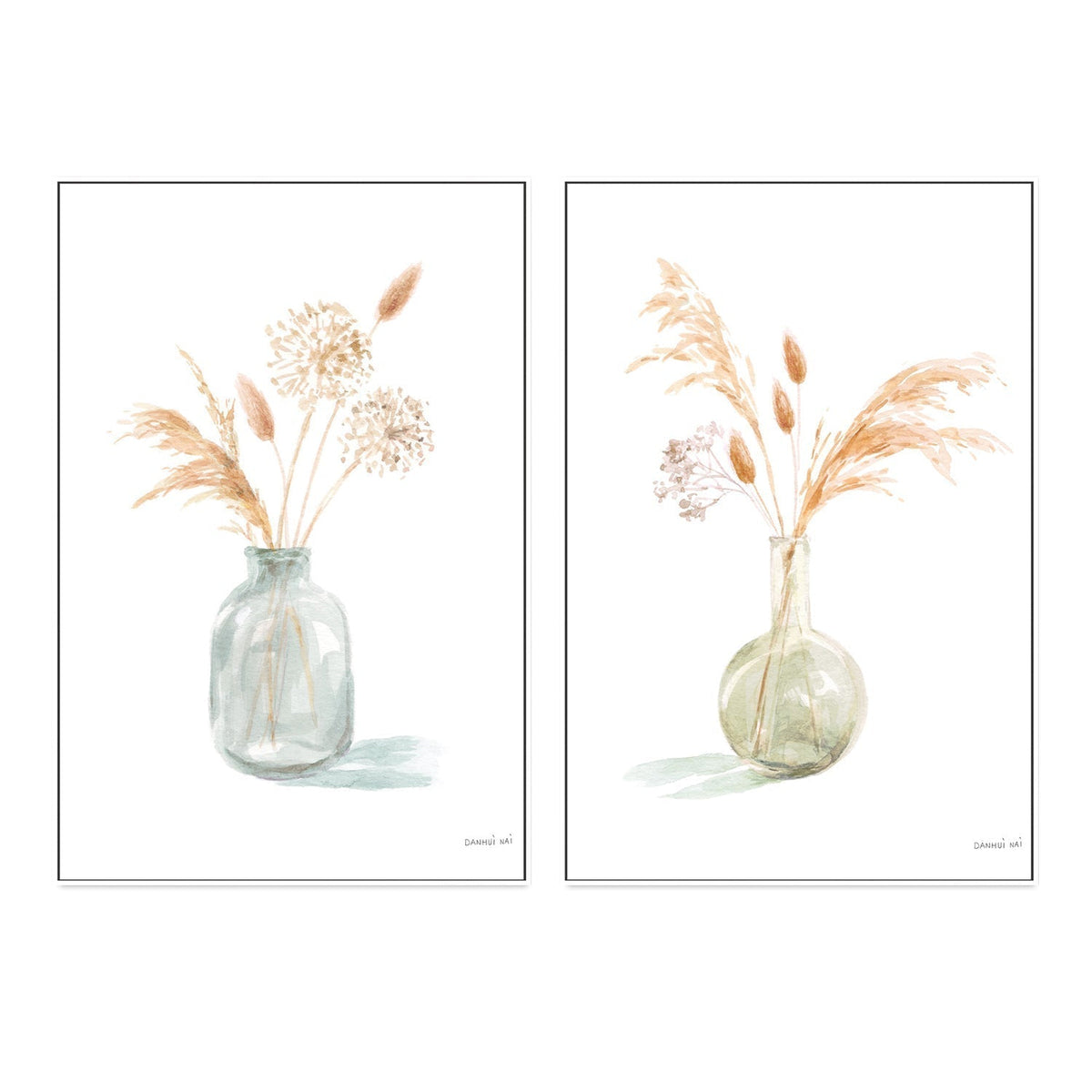 wall-art-print-canvas-poster-framed-Everlasting Bouquet, Neutral, Set of 2-by-Danhui Nai-Gioia Wall Art