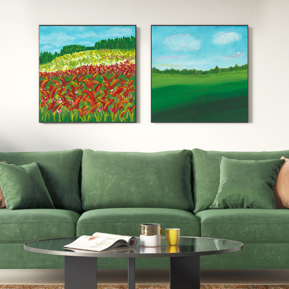 wall-art-print-canvas-poster-framed-Fiery Flora In The Green Oasis, Set Of 2 , By Belinda Stone-GIOIA-WALL-ART