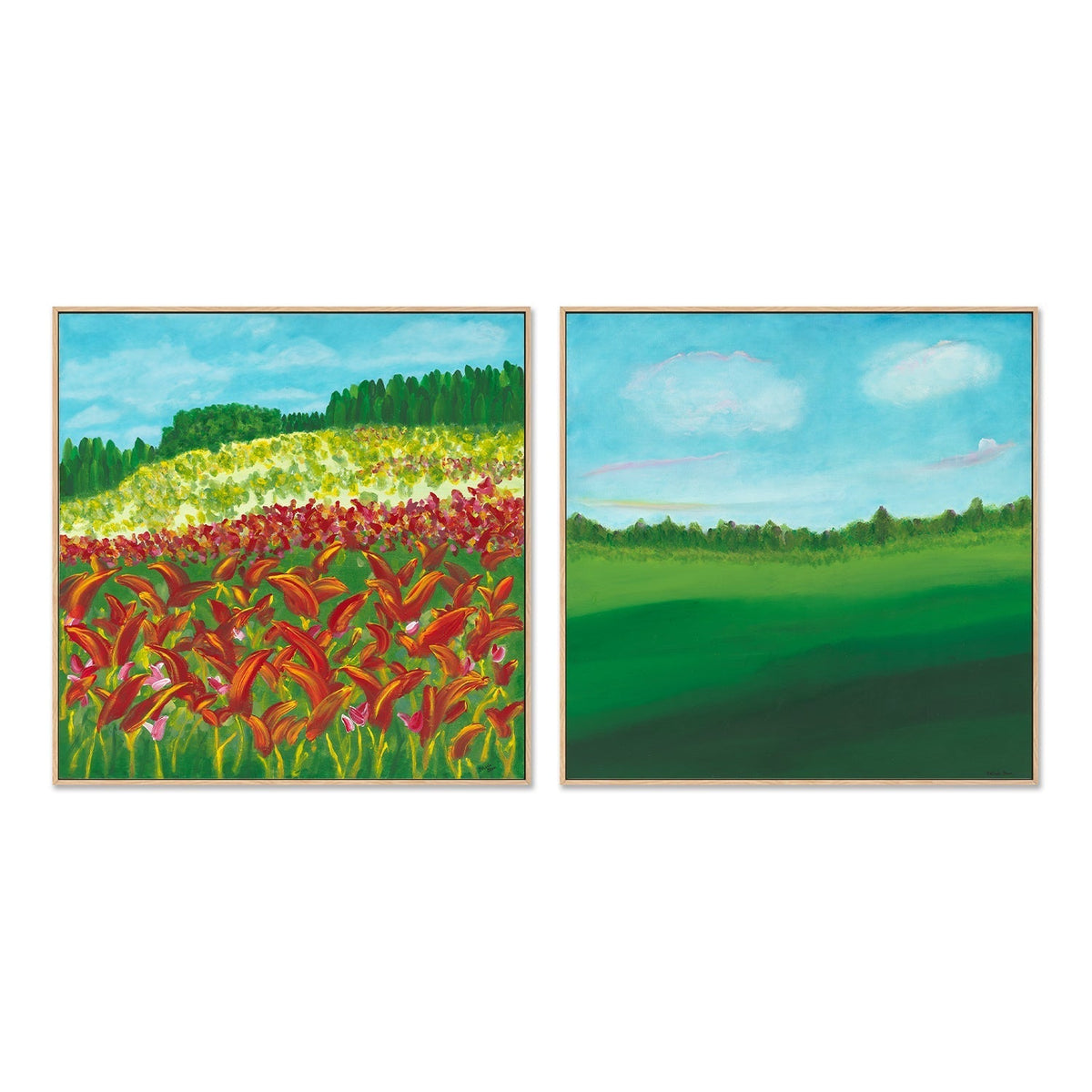 wall-art-print-canvas-poster-framed-Fiery Flora In The Green Oasis, Set Of 2 , By Belinda Stone-GIOIA-WALL-ART