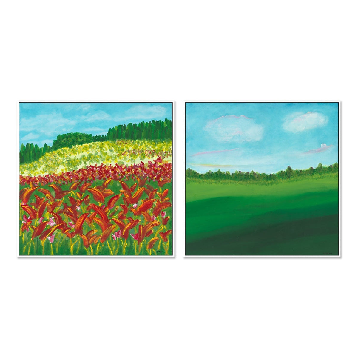 wall-art-print-canvas-poster-framed-Fiery Flora In The Green Oasis, Set Of 2 , By Belinda Stone-GIOIA-WALL-ART