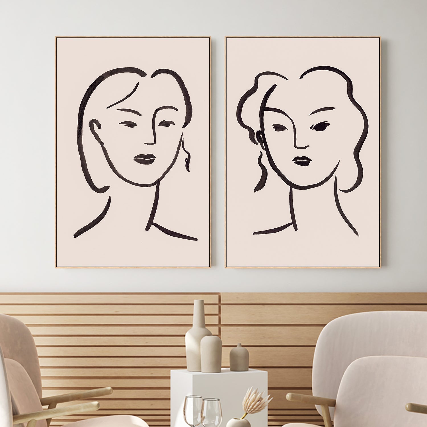 wall-art-print-canvas-poster-framed-Figurative Face Brown, Style A & B, Set Of 2-2