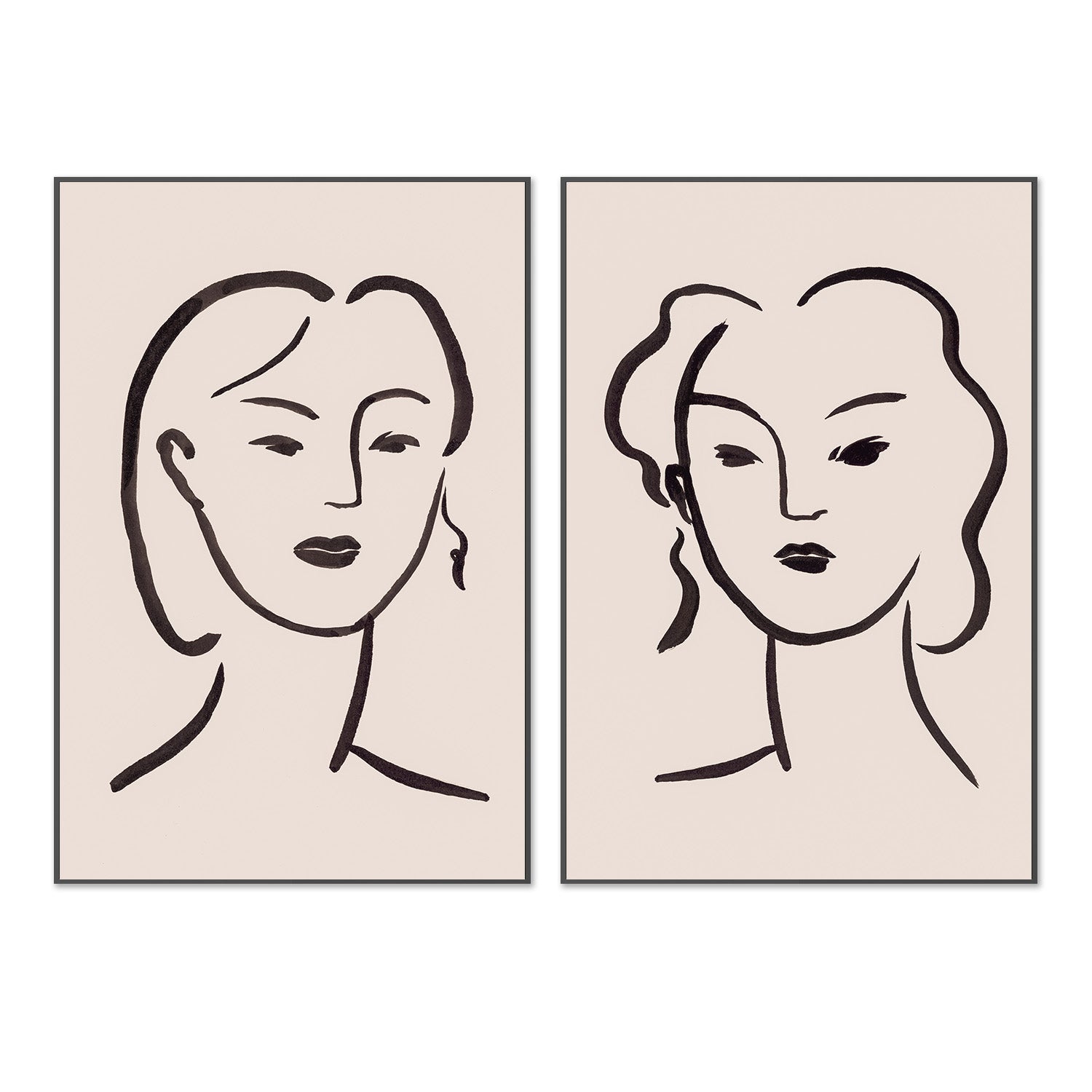wall-art-print-canvas-poster-framed-Figurative Face Brown, Style A & B, Set Of 2-3