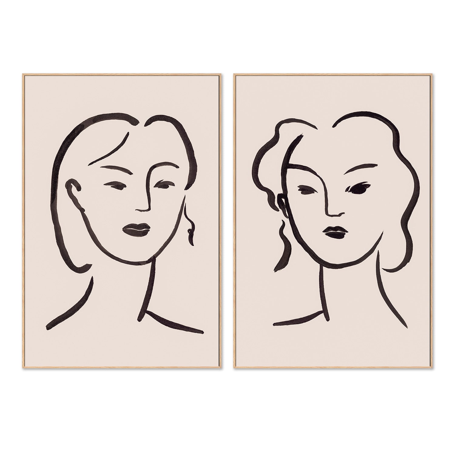 wall-art-print-canvas-poster-framed-Figurative Face Brown, Style A & B, Set Of 2-4