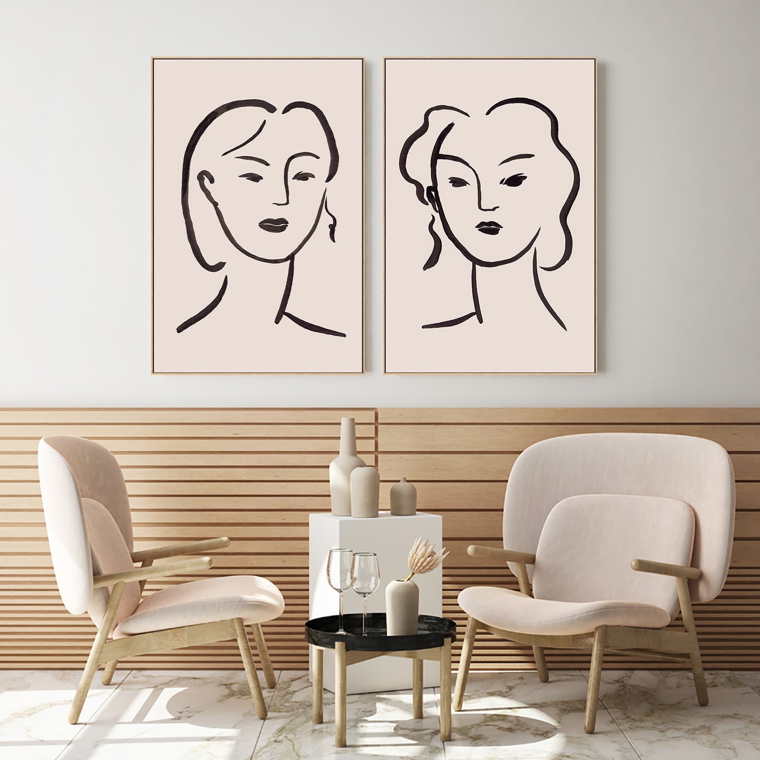 wall-art-print-canvas-poster-framed-Figurative Face Brown, Style A & B, Set Of 2-7