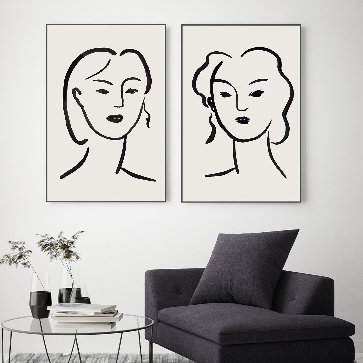 wall-art-print-canvas-poster-framed-Figurative Face, Style A & B, Set Of 2-2