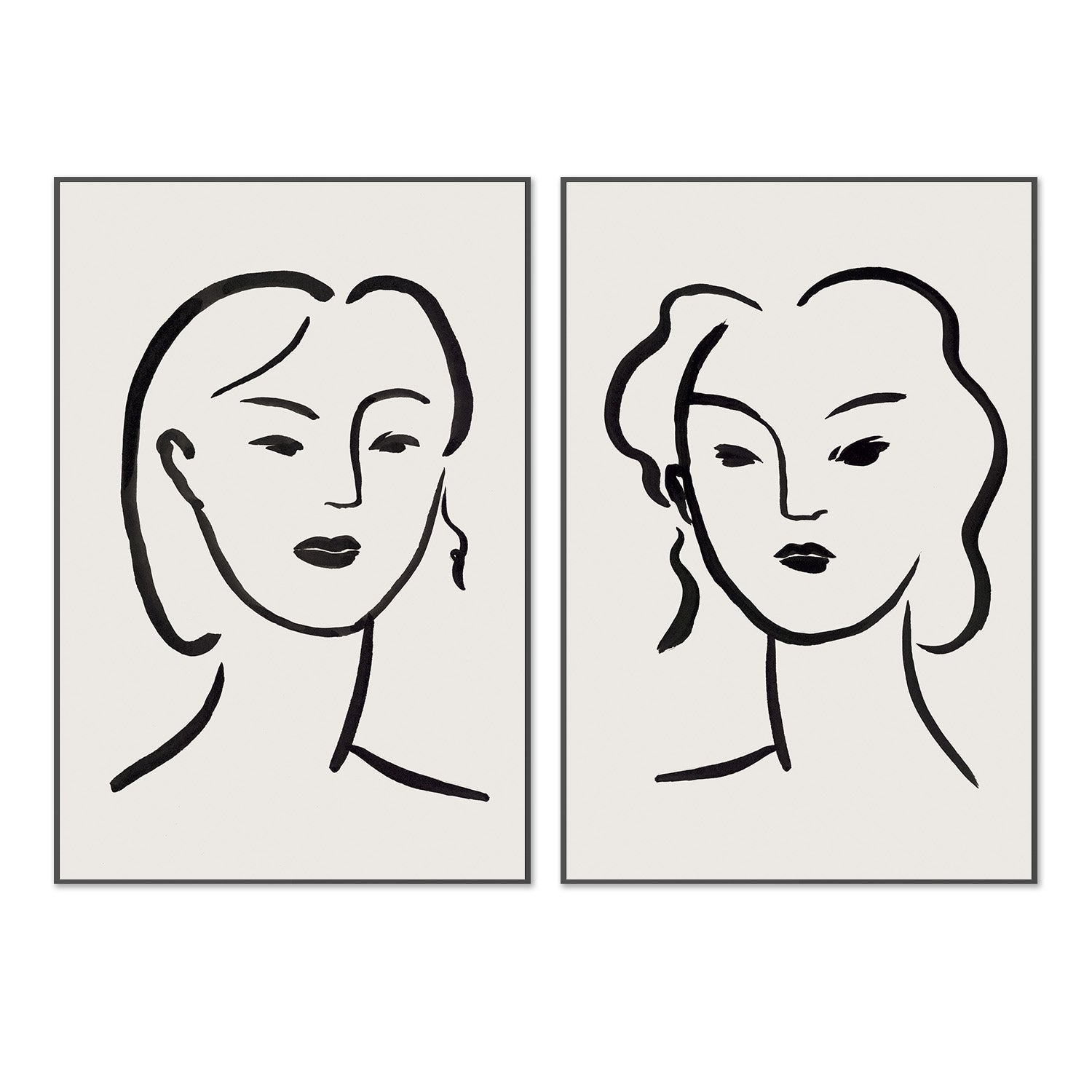 wall-art-print-canvas-poster-framed-Figurative Face, Style A & B, Set Of 2-3