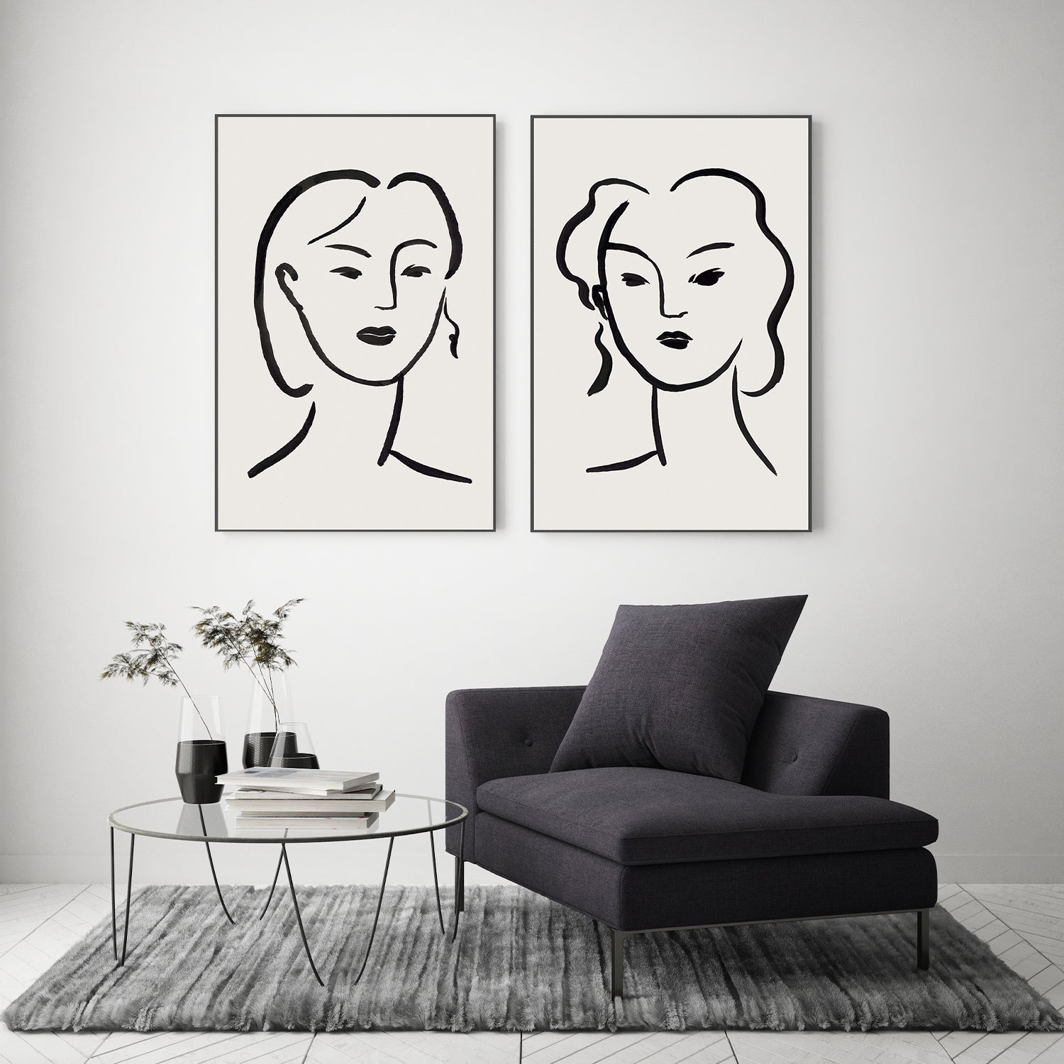 wall-art-print-canvas-poster-framed-Figurative Face, Style A & B, Set Of 2-7