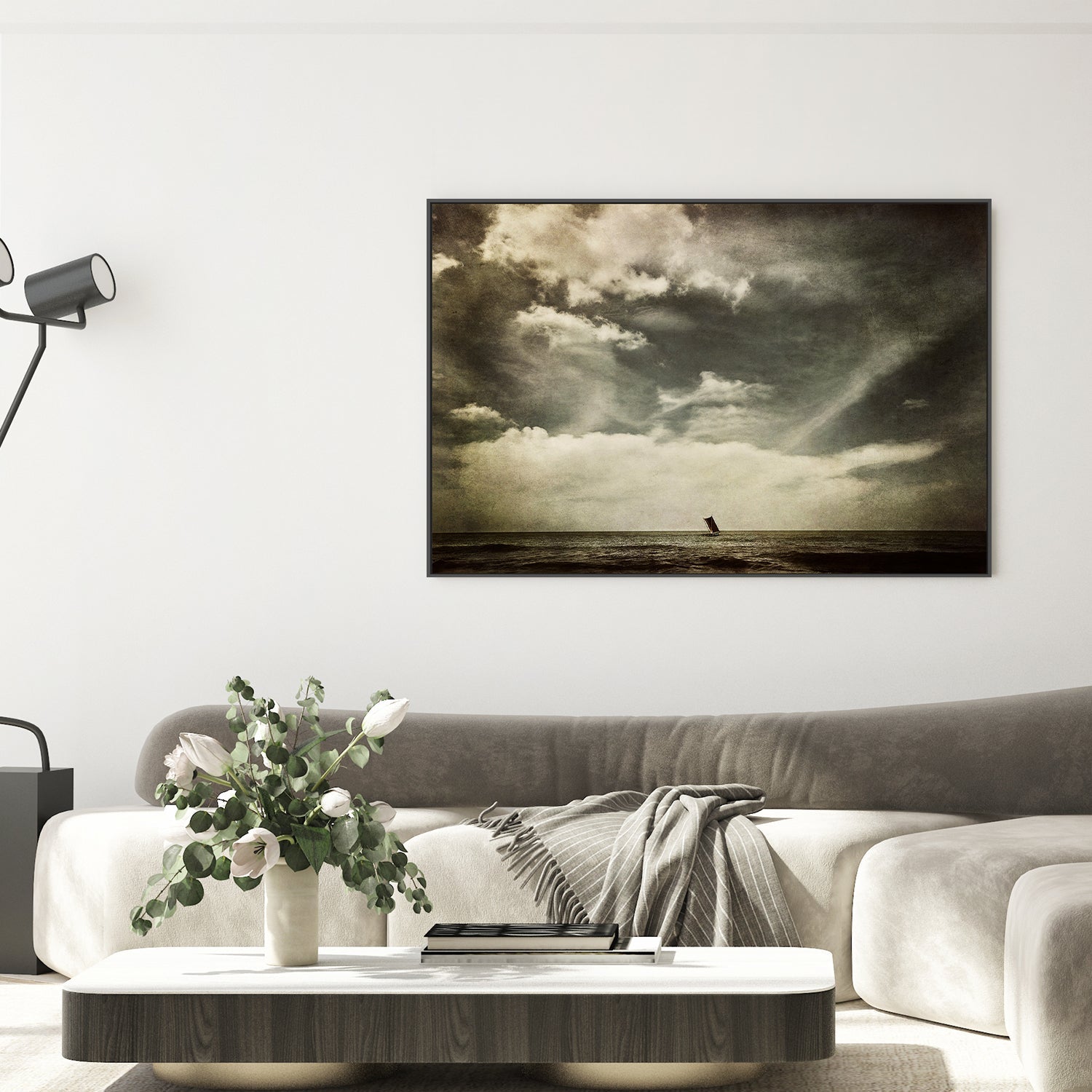 wall-art-print-canvas-poster-framed-Fishing Boat at Sea Against a Big Sky Landscape, High Seas , By Andrew Paranavitana-3
