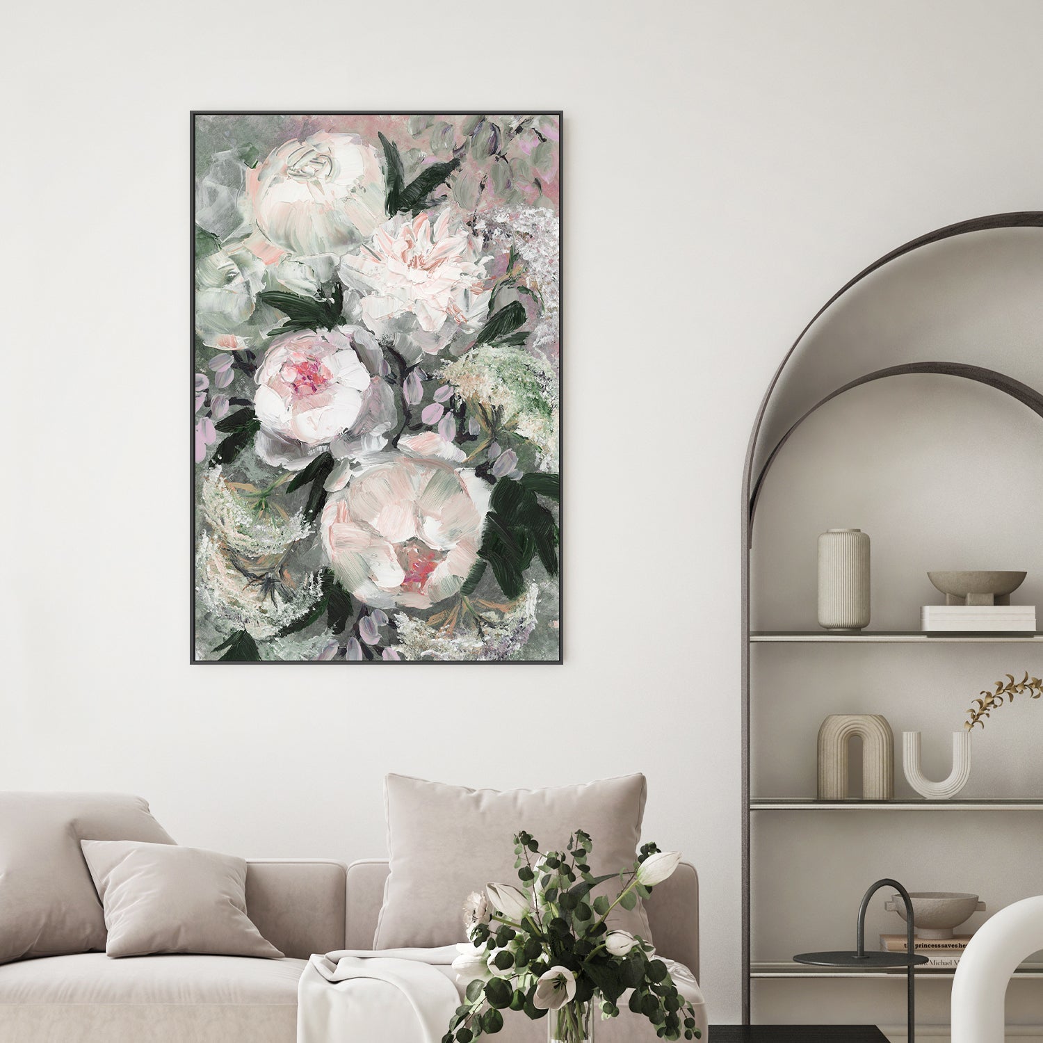 wall-art-print-canvas-poster-framed-Floral Composition With White And Pink Flowers-2