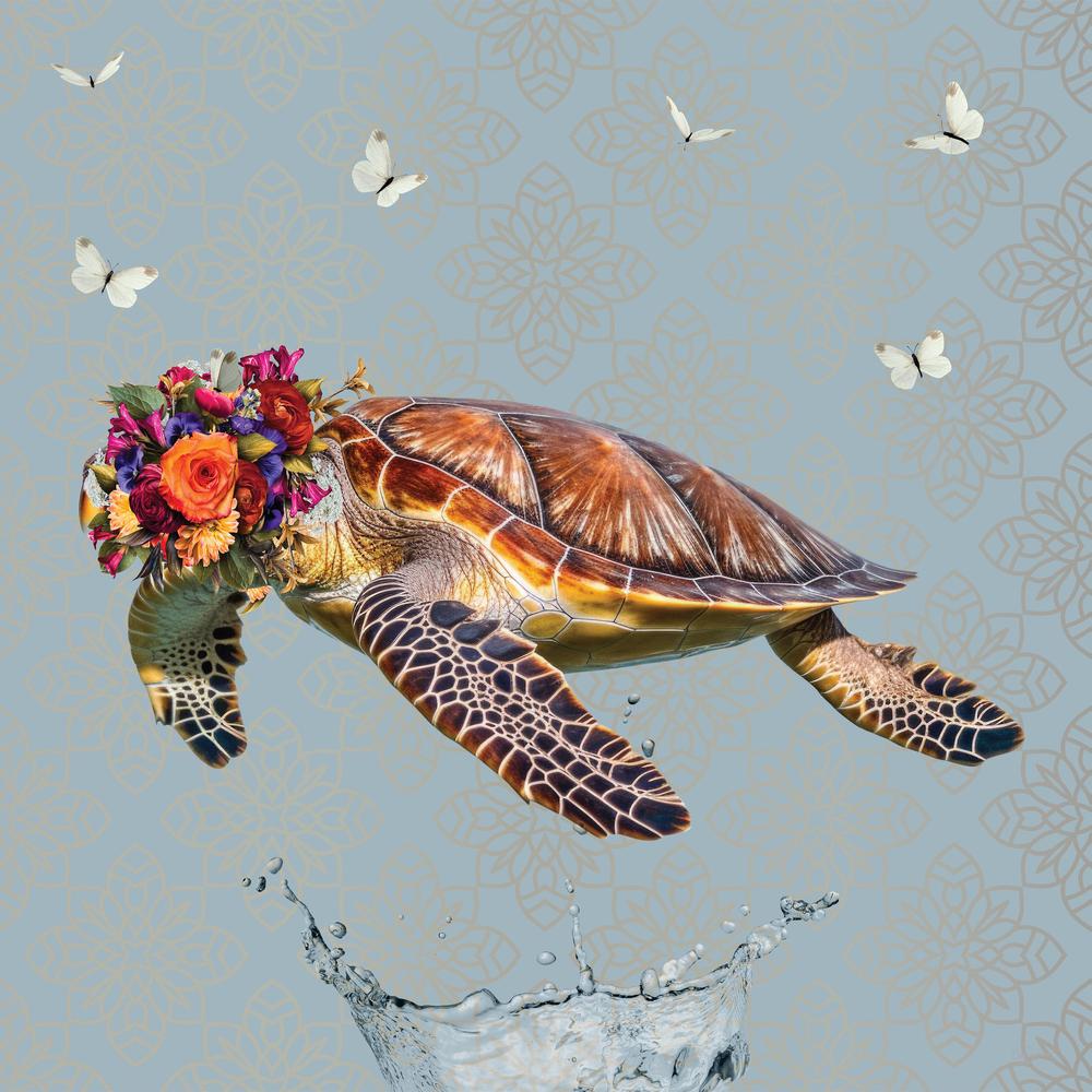 wall-art-print-canvas-poster-framed-Floral Crown Turtle Splash-1