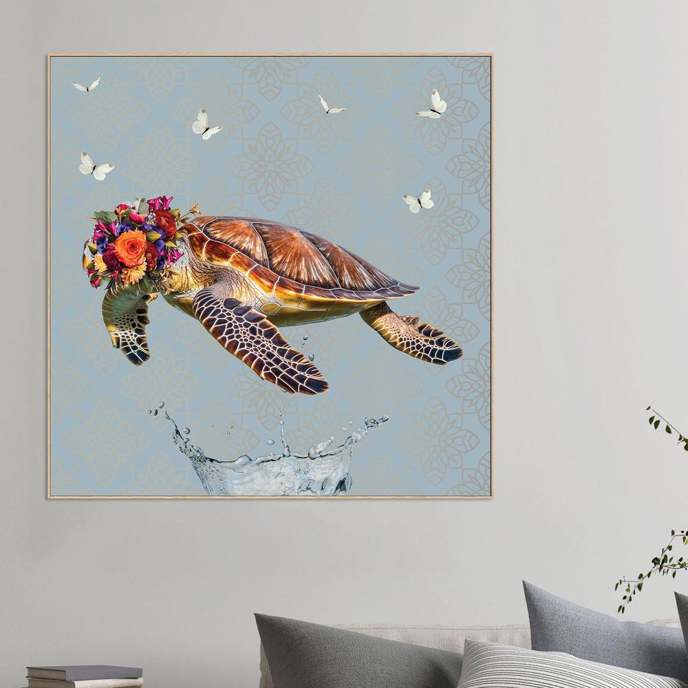 wall-art-print-canvas-poster-framed-Floral Crown Turtle Splash-2