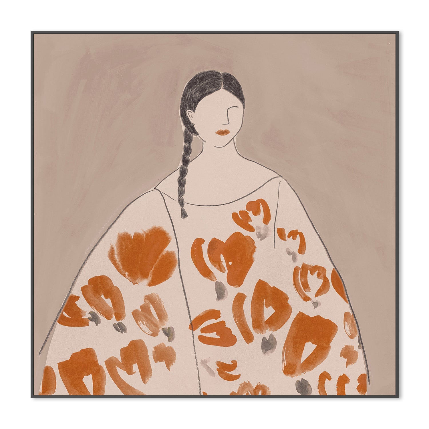 wall-art-print-canvas-poster-framed-Floral Woman, Mocha Tone, Style A , By Lily K-3