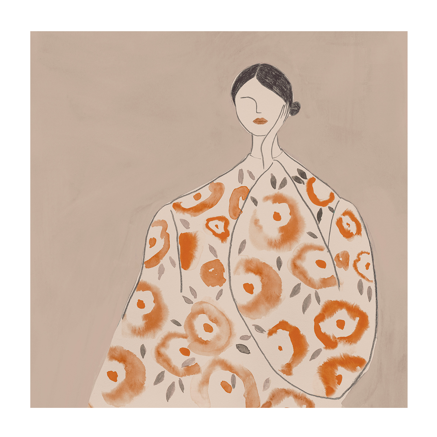 wall-art-print-canvas-poster-framed-Floral Woman, Mocha Tone, Style B , By Lily K-1