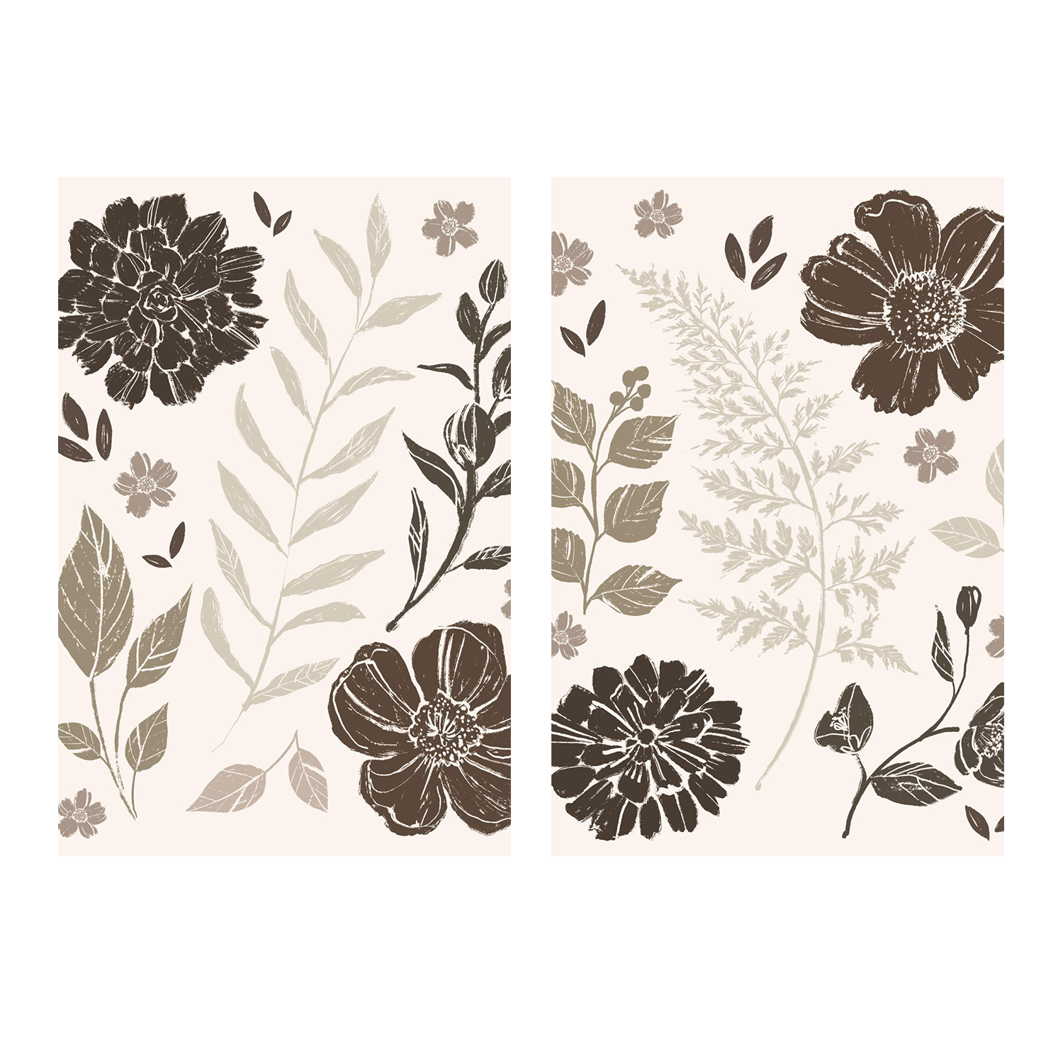 wall-art-print-canvas-poster-framed-Flower Feast, Brown v2, Style A & B, Set Of 2-1