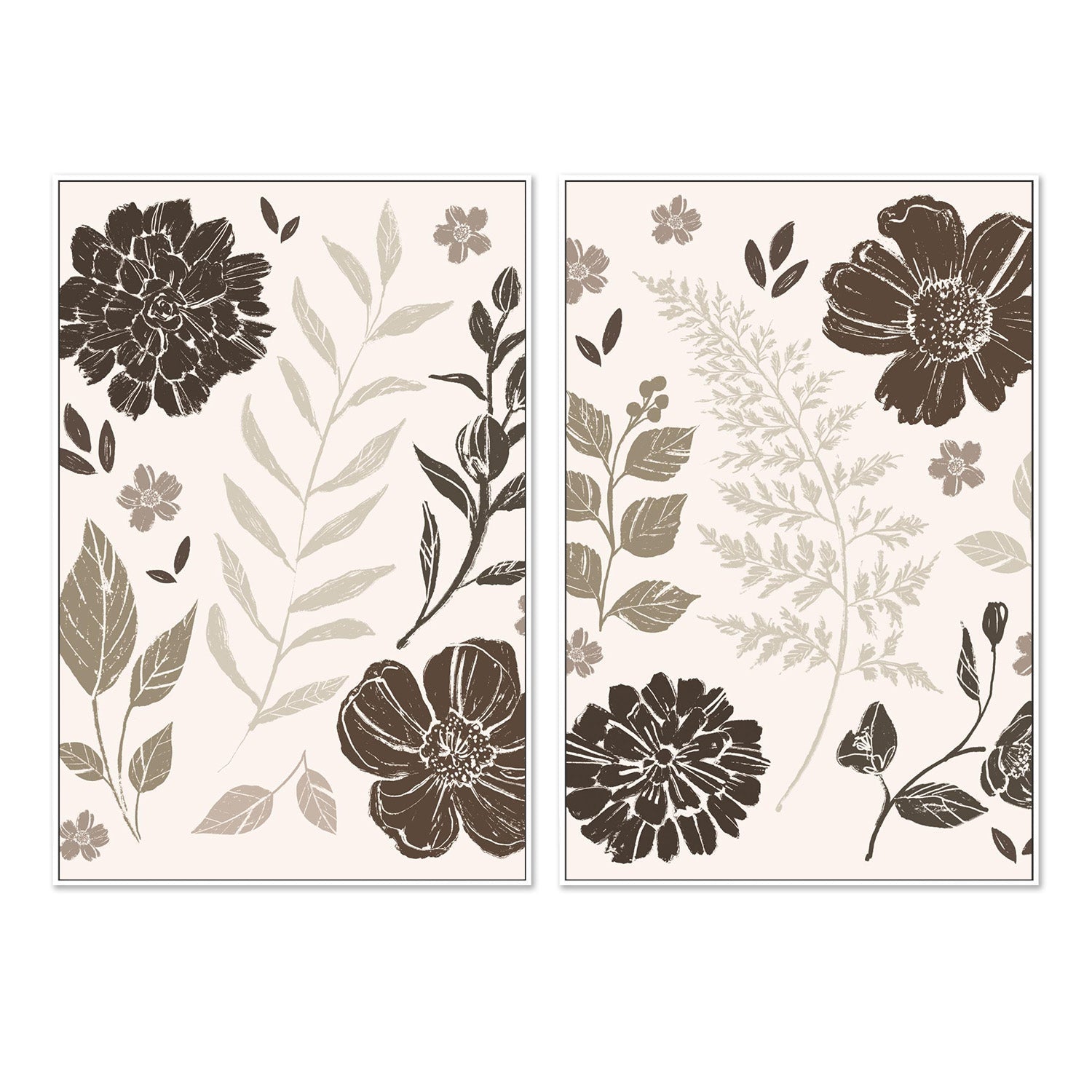 wall-art-print-canvas-poster-framed-Flower Feast, Brown v2, Style A & B, Set Of 2-5