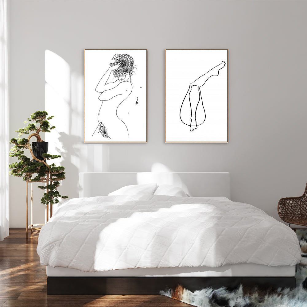 wall-art-print-canvas-poster-framed-Flower Girl and Legs, line art, Set Of 2-by-Plus X Studio-Gioia Wall Art