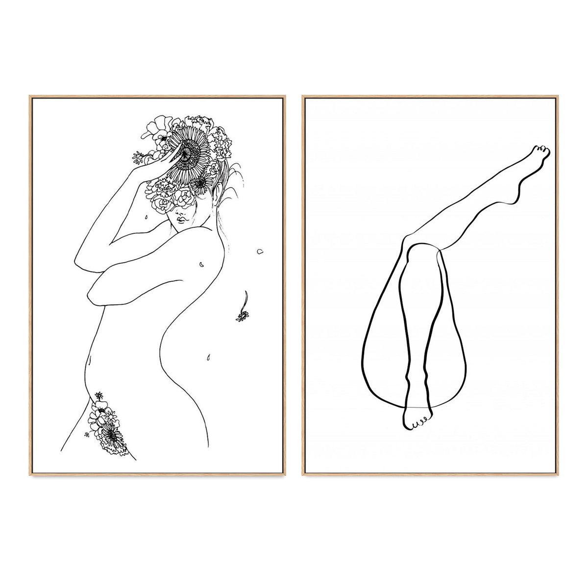 wall-art-print-canvas-poster-framed-Flower Girl and Legs, line art, Set Of 2-by-Plus X Studio-Gioia Wall Art