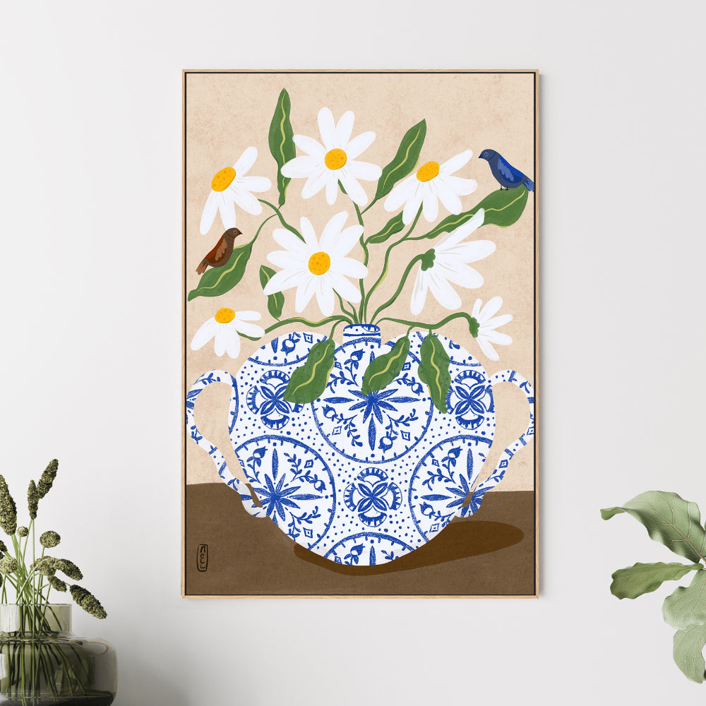 wall-art-print-canvas-poster-framed-Flowers And Birds in a Damask Vase-2