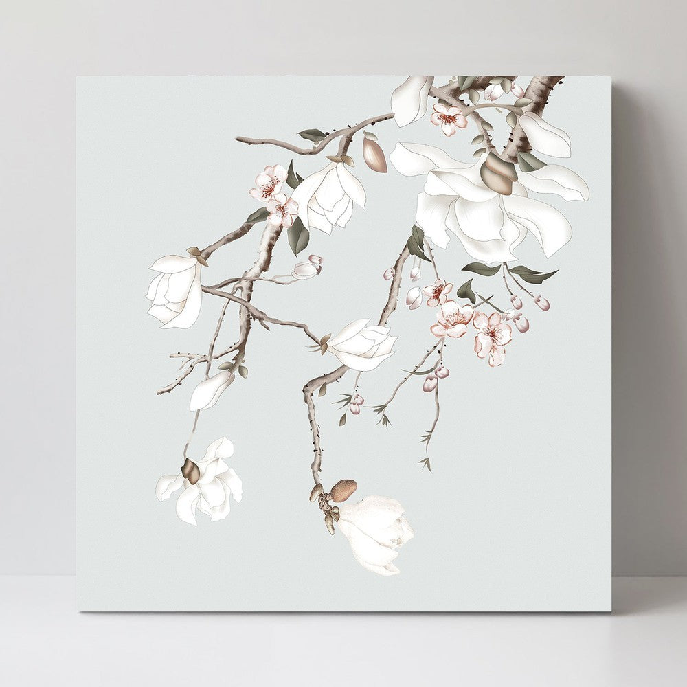 wall-art-print-canvas-poster-framed-Forcasting Spring, Magnolia And Peach Blossom In Pastel Green Background, Style A-by-Gioia Wall Art-Gioia Wall Art
