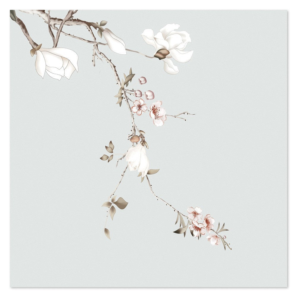 wall-art-print-canvas-poster-framed-Forcasting Spring, Magnolia And Peach Blossom In Pastel Green Background, Style B-by-Gioia Wall Art-Gioia Wall Art