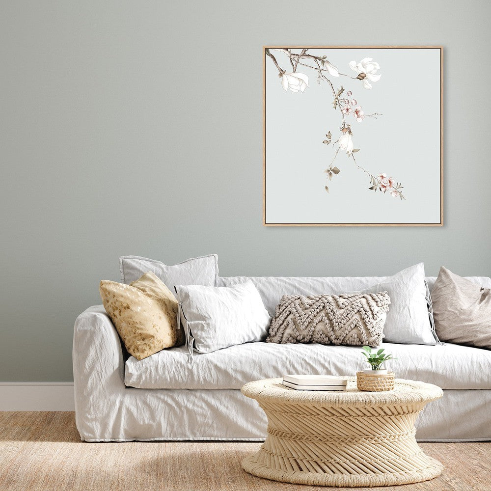 wall-art-print-canvas-poster-framed-Forcasting Spring, Magnolia And Peach Blossom In Pastel Green Background, Style B-by-Gioia Wall Art-Gioia Wall Art