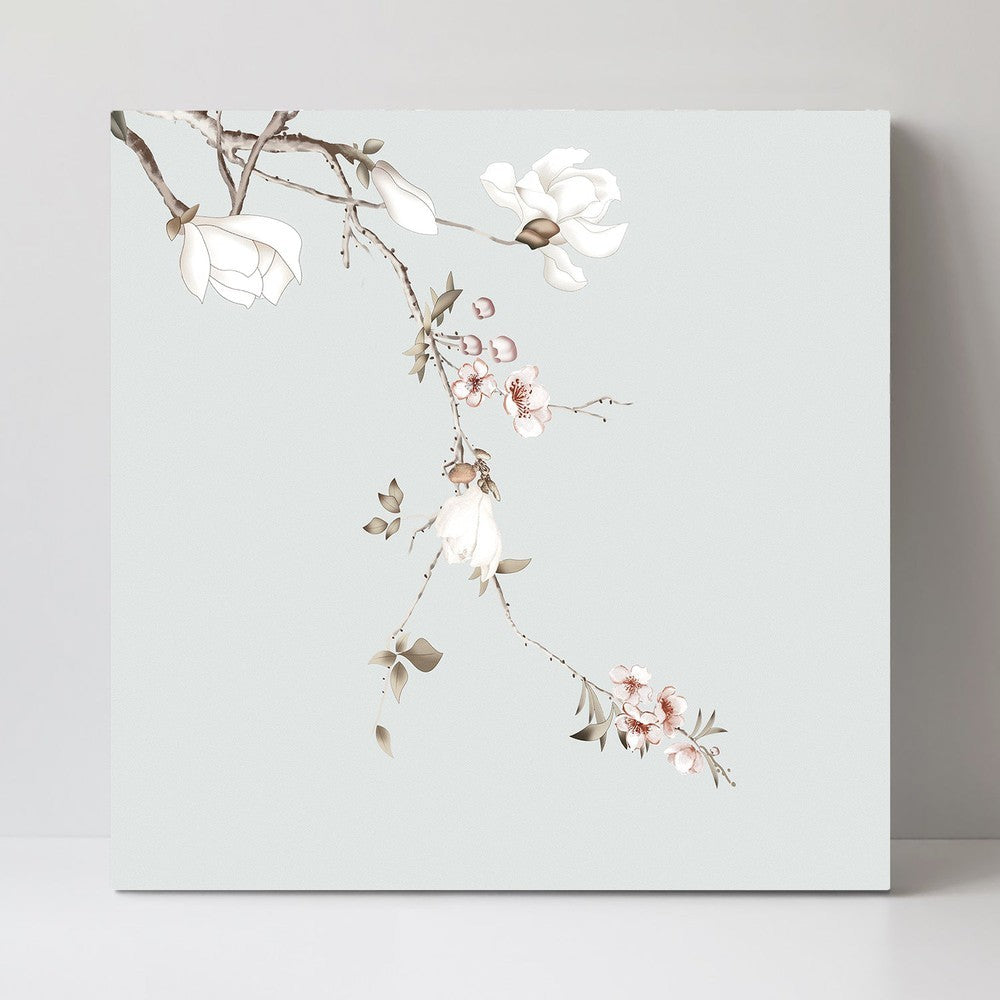 wall-art-print-canvas-poster-framed-Forcasting Spring, Magnolia And Peach Blossom In Pastel Green Background, Style B-by-Gioia Wall Art-Gioia Wall Art